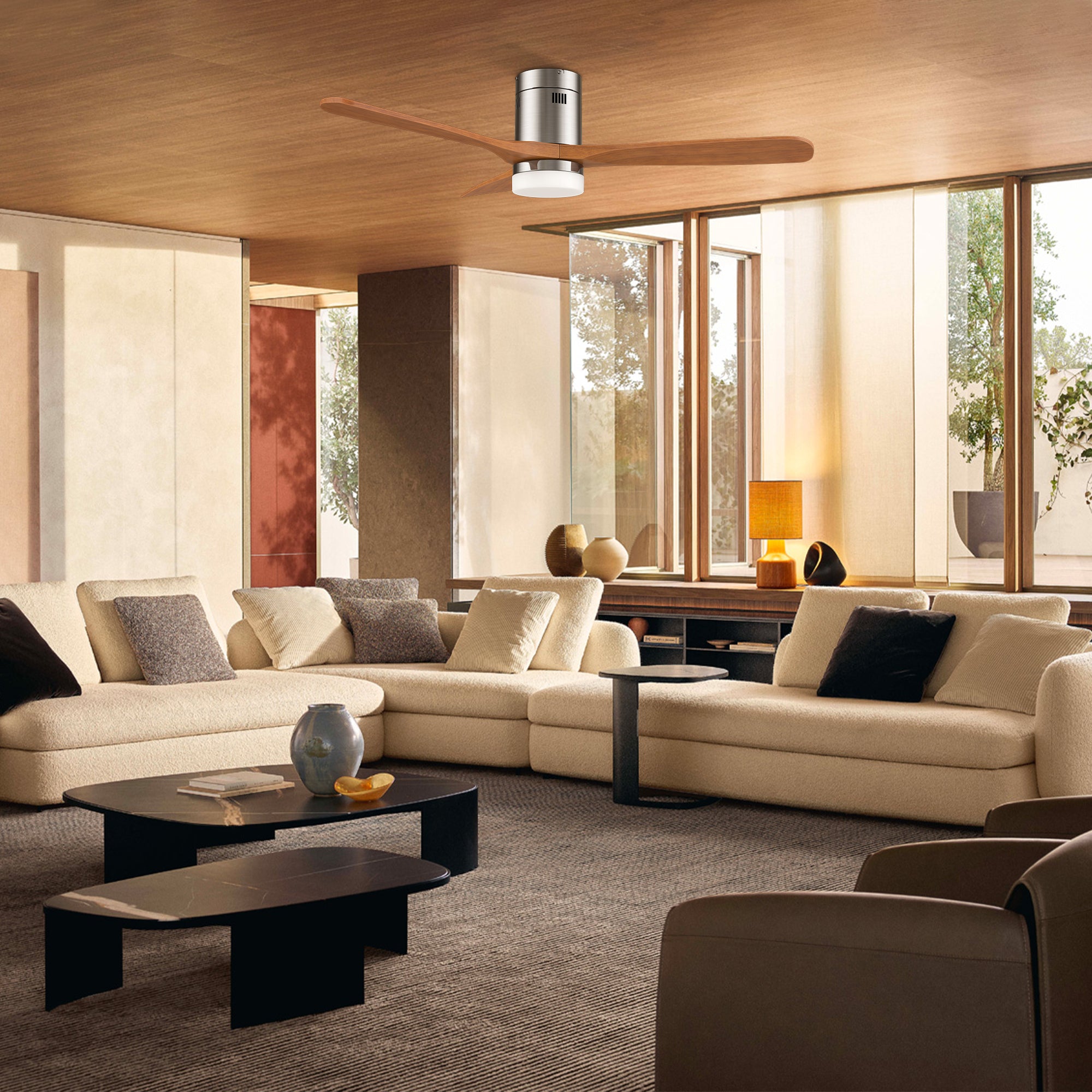 This Alfa 52'' smart ceiling fan keeps your space cool, bright, and stylish. It is a soft modern masterpiece perfect for your large indoor living spaces. This Wifi smart ceiling fan is a simplicity designing with White finish, use elegant Solid Wood blades and has an integrated 4000K LED daylight. The fan features Remote control, Wi-Fi apps, Siri Shortcut and Voice control technology (compatible with Amazon Alexa and Google Home Assistant ) to set fan preferences. #color_silver