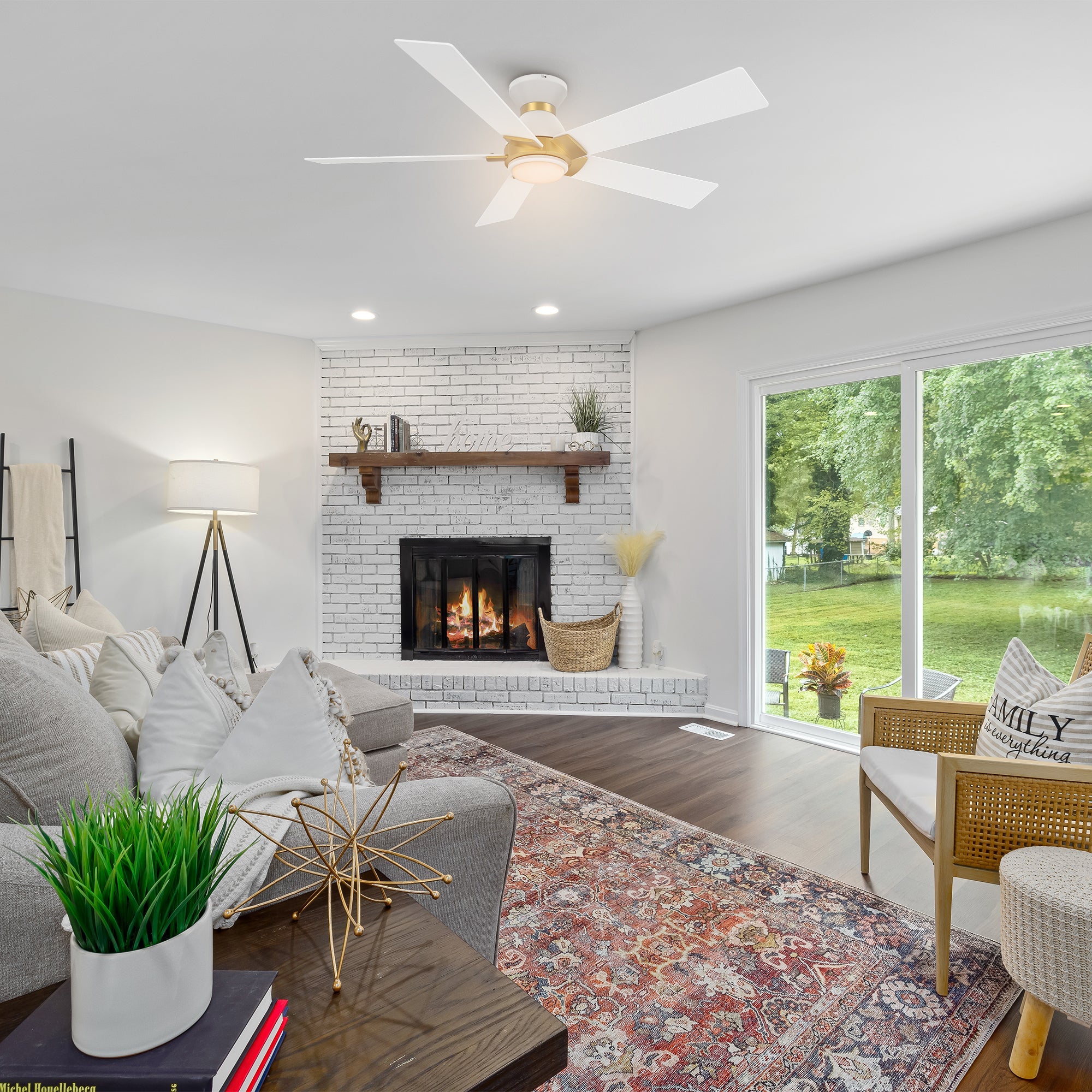 This Aspen 48'' smart ceiling fan keeps your space cool, bright, and stylish. It is a soft modern masterpiece perfect for your large indoor living spaces. This Wifi smart ceiling fan is a simplicity designing with White finish, use elegant Plywood blades and has an integrated 4000K LED cool light. The fan features Remote control, Wi-Fi apps, Siri Shortcut and Voice control technology (compatible with Amazon Alexa and Google Home Assistant ) to set fan preferences. #color_white