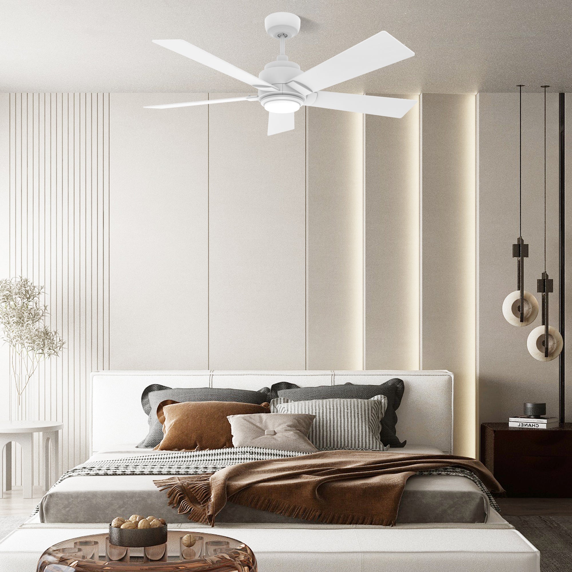 This Aspen 48&#39;&#39; smart ceiling fan keeps your space cool, bright, and stylish. It is a soft modern masterpiece perfect for your large indoor living spaces. This Wifi smart ceiling fan is a simplicity designing with White finish, use elegant Plywood blades and has an integrated 4000K LED cool light. The fan features Remote control, Wi-Fi apps, Siri Shortcut and Voice control technology (compatible with Amazon Alexa and Google Home Assistant ) to set fan preferences. 
