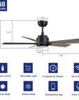 This Aspen 48'' smart ceiling fan keeps your space cool, bright, and stylish. It is a soft modern masterpiece perfect for your large indoor living spaces. This Wifi smart ceiling fan is a simplicity designing with Black finish, use elegant Plywood blades and has an integrated 3997K LED daylight. The fan features Remote control, Wi-Fi apps, Siri Shortcut and Voice control technology (compatible with Amazon Alexa and Google Home Assistant ) to set fan preferences. 