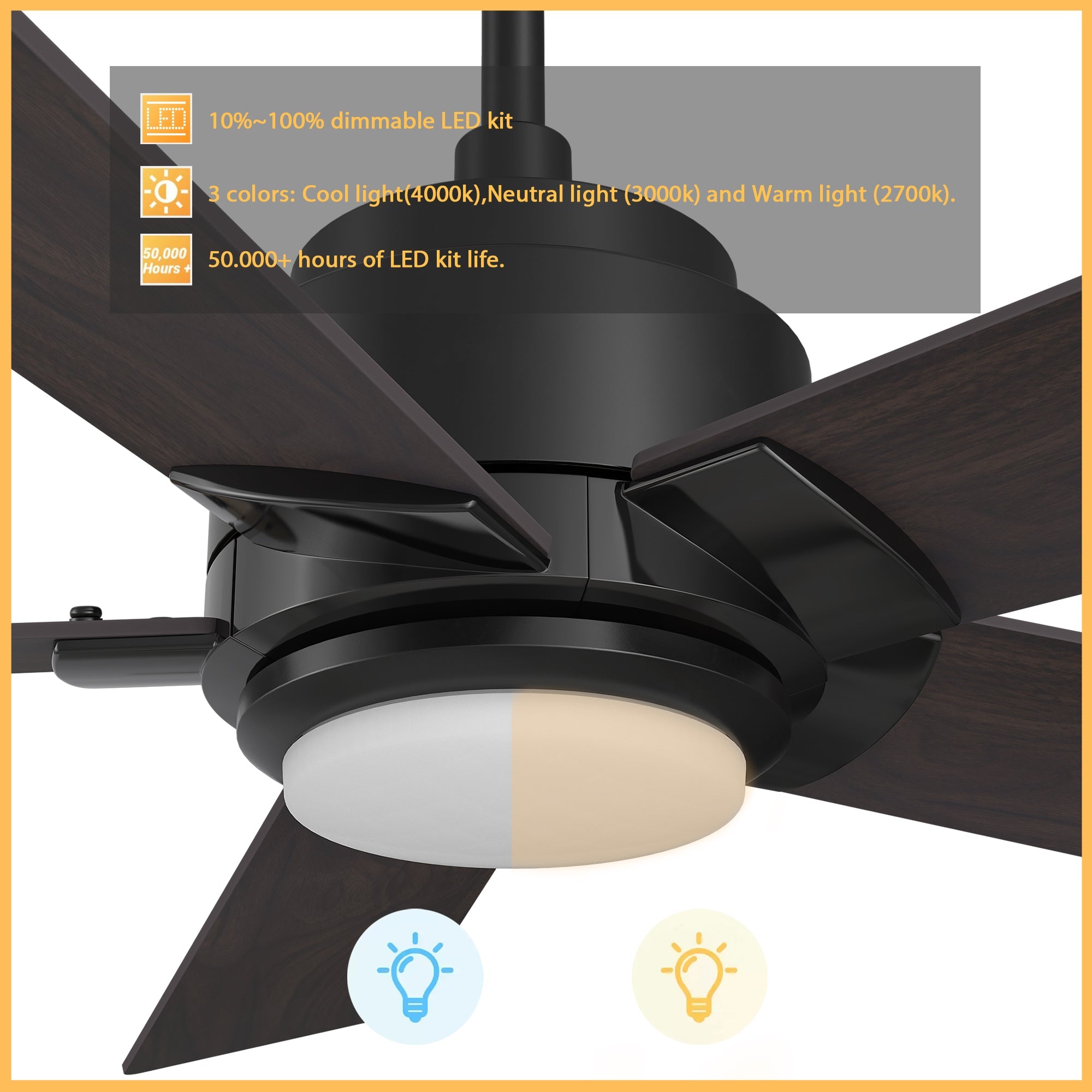 This Aspen 60'' smart ceiling fan keeps your space cool, bright, and stylish. It is a soft modern masterpiece perfect for your large indoor living spaces. This Wifi smart ceiling fan is a simplicity designing with Black finish, use elegant Plywood blades and has an integrated 3999K LED daylight. The fan features Remote control, Wi-Fi apps, Siri Shortcut and Voice control technology (compatible with Amazon Alexa and Google Home Assistant ) to set fan preferences. #color_wood