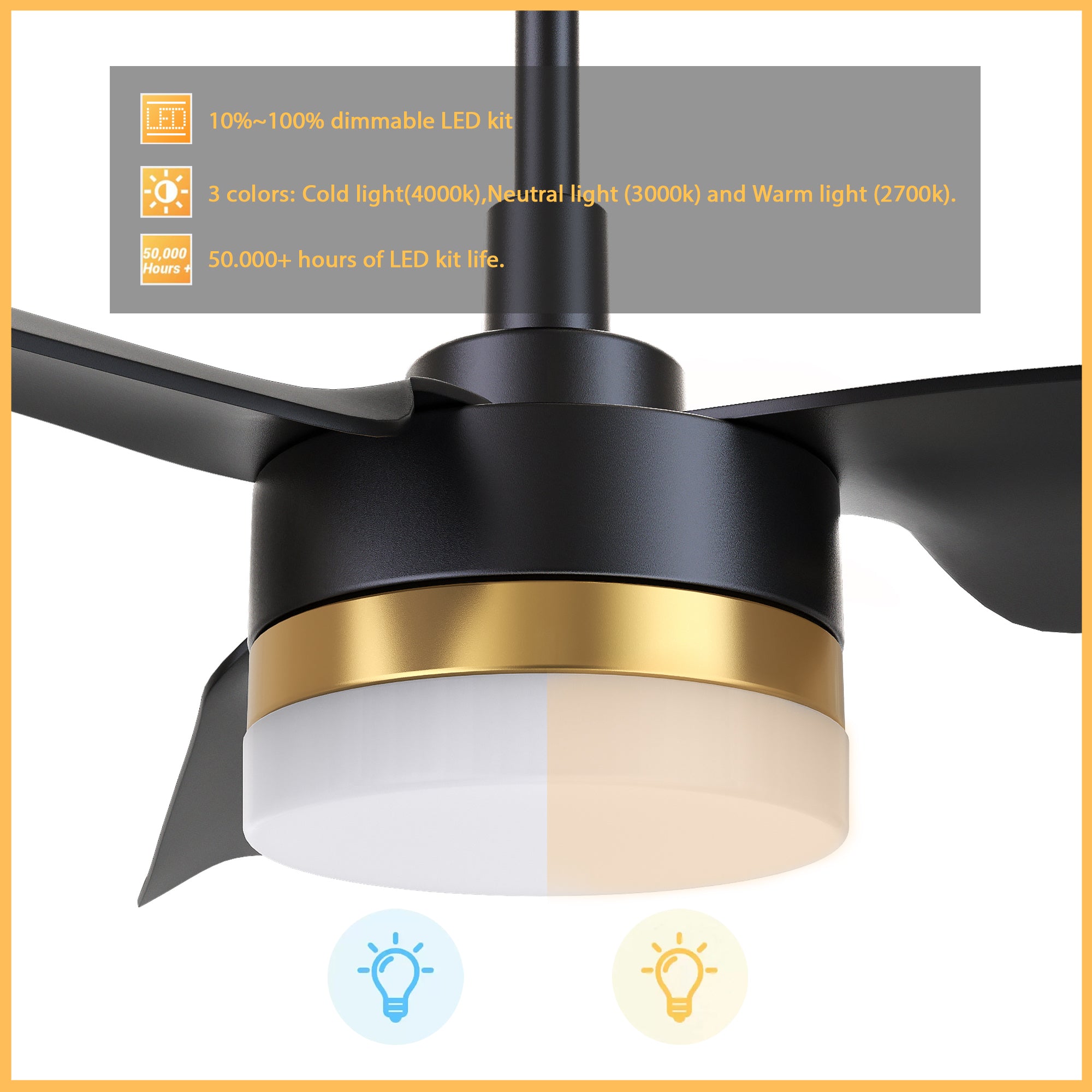 This Attis 52&#39;&#39; smart ceiling fan keeps your space cool, bright, and stylish. It is a soft modern masterpiece perfect for your large indoor living spaces. This Wifi smart ceiling fan is a simplicity designing with Black finish, use very strong ABS blades and has an integrated 4000K LED daylight. The fan features Remote control, Wi-Fi apps, Siri Shortcut and Voice control technology (compatible with Amazon Alexa and Google Home Assistant ) to set fan preferences. 