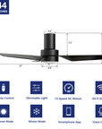 This Barnet 44'' smart ceiling fan keeps your space cool, bright, and stylish. It is a soft modern masterpiece perfect for your indoor living spaces. This Wifi smart ceiling fan is a simplicity designing with Black finish, use very strong ABS blades and has an integrated 4000K LED cool light. The fan features Remote control, Wi-Fi apps, Siri Shortcut and Voice control technology (compatible with Amazon Alexa and Google Home Assistant ) to set fan preferences. 