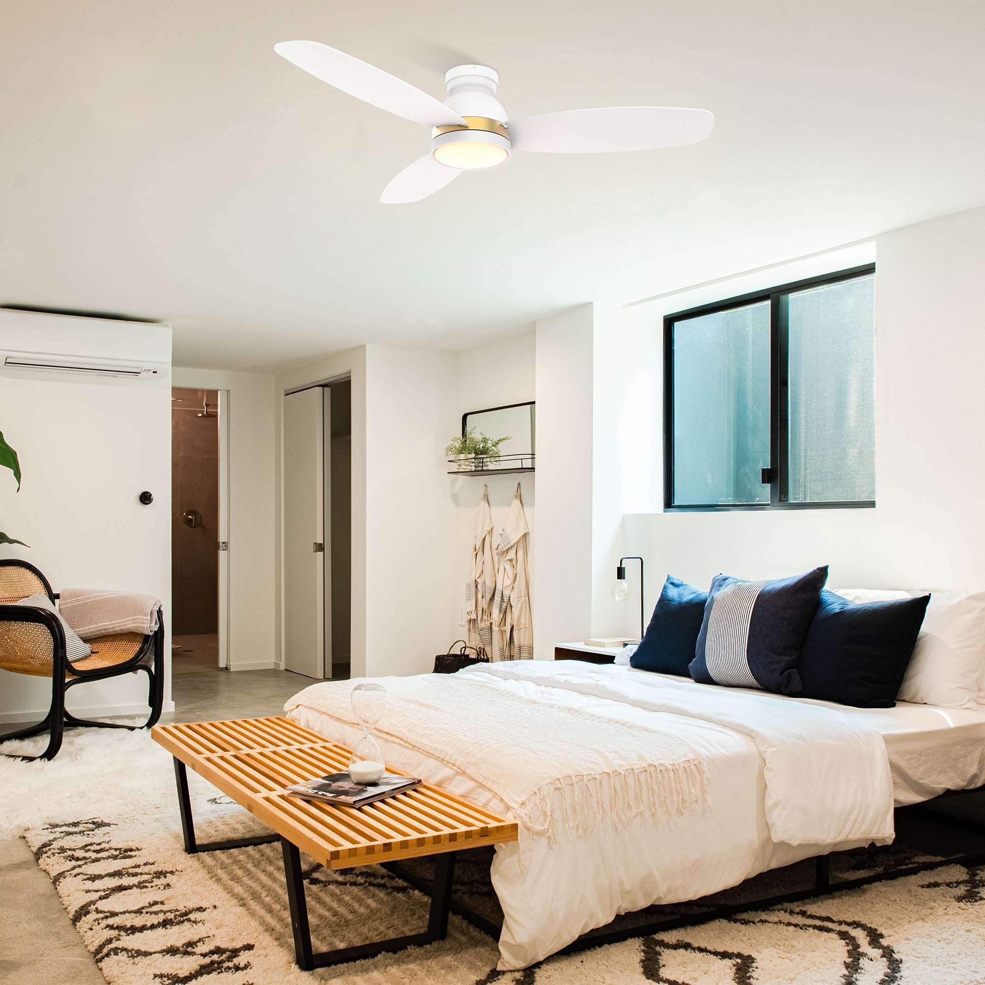 This Biscay 52&#39;&#39; smart ceiling fan keeps your space cool, bright, and stylish. It is a soft modern masterpiece perfect for your large indoor living spaces. This Wifi smart ceiling fan is a simplicity designing with White finish, use elegant Plywood blades and has an integrated 4000K LED daylight. The fan features Remote control, Wi-Fi apps, Siri Shortcut and Voice control technology (compatible with Amazon Alexa and Google Home Assistant ) to set fan preferences. 