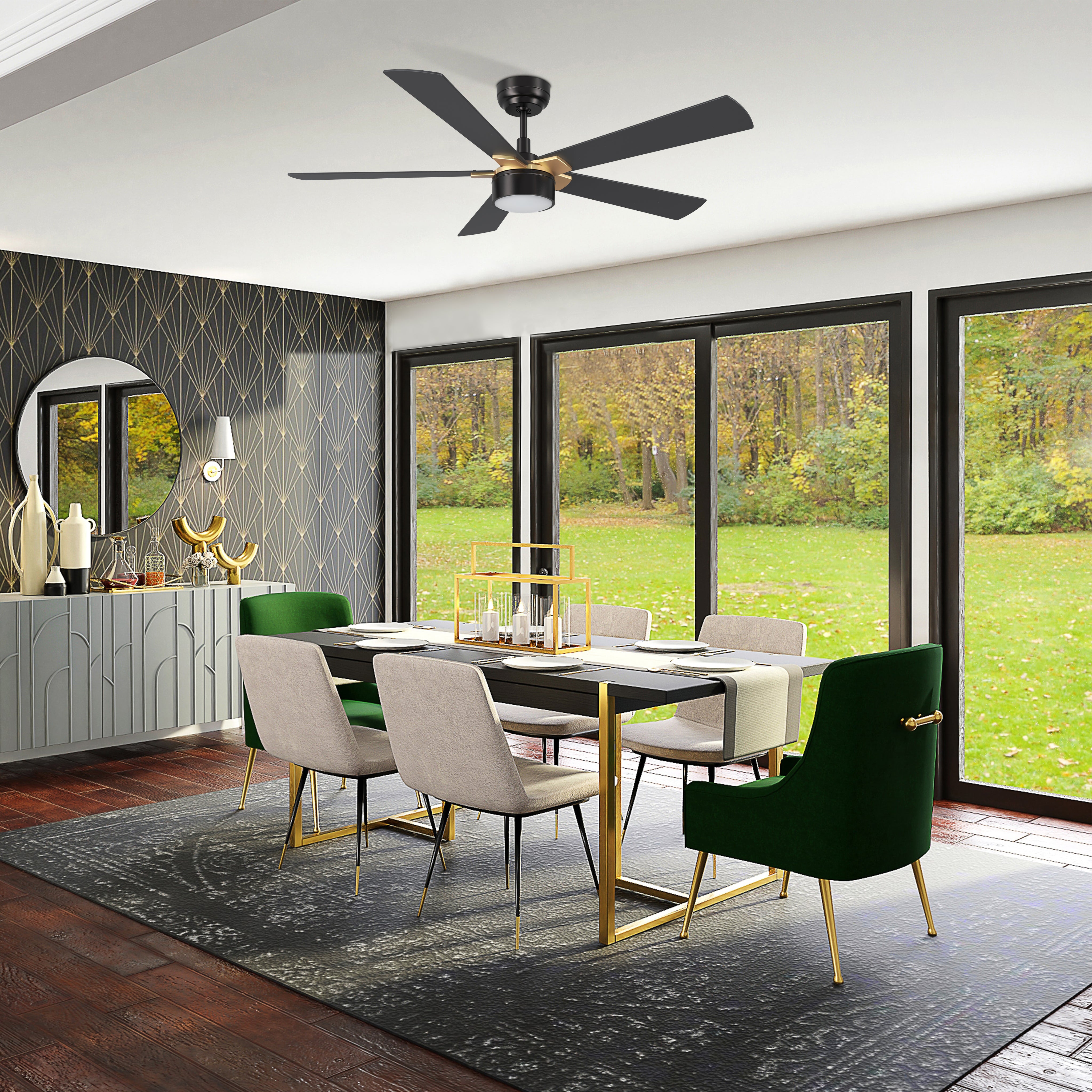 This Brescia 52&#39;&#39; smart ceiling fan keeps your space cool, bright, and stylish. It is a soft modern masterpiece perfect for your large indoor living spaces. This Wifi smart ceiling fan is a simplicity designing with Black finish, use elegant Plywood blades and has an integrated 4000K LED cool light. The fan features Remote control, Wi-Fi apps, Siri Shortcut and Voice control technology (compatible with Amazon Alexa and Google Home Assistant ) to set fan preferences. 