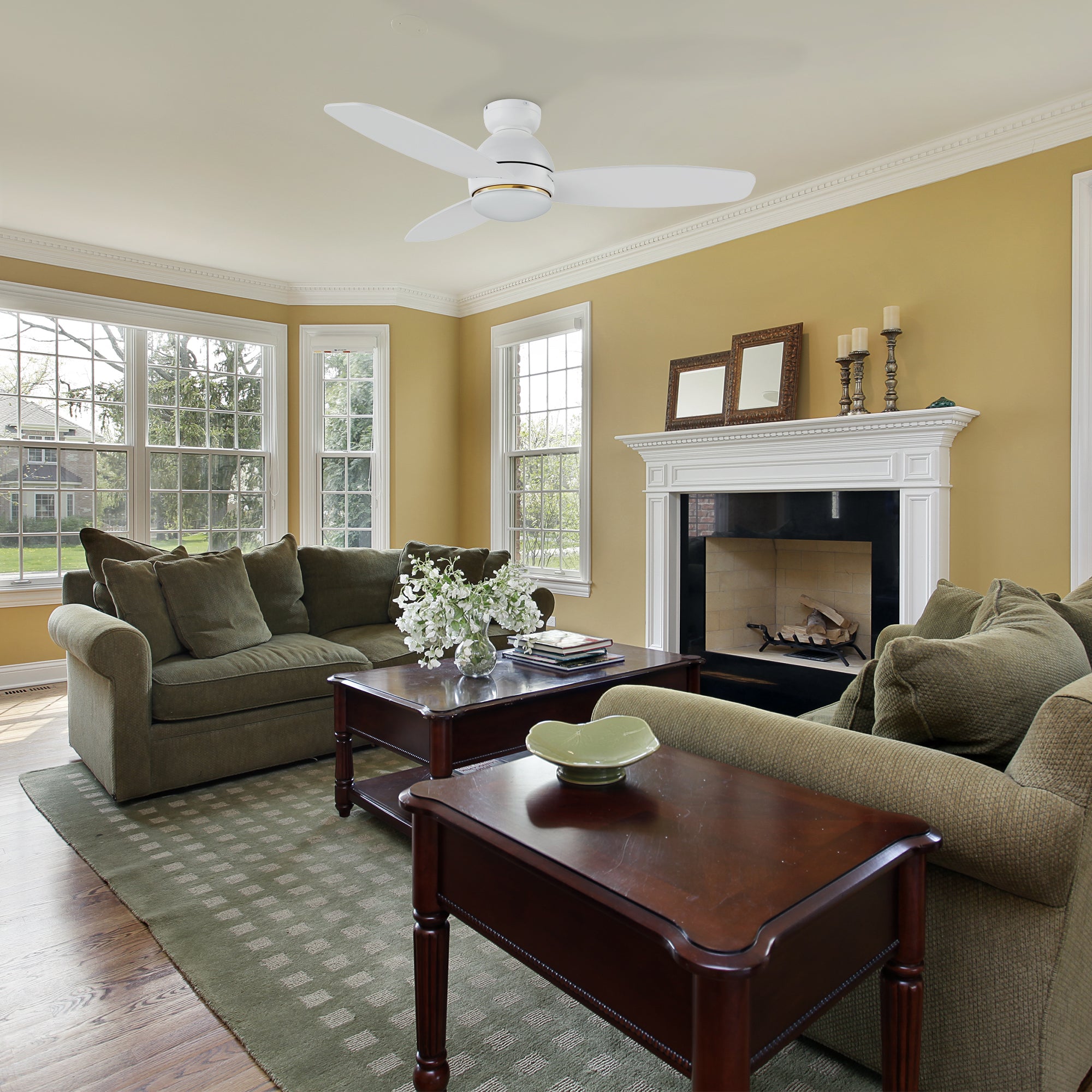 This Bretton 48'' smart ceiling fan keeps your space cool, bright, and stylish. It is a soft modern masterpiece perfect for your large living spaces. This Wifi smart ceiling fan is a simplicity designing with White finish, use elegant Plywood blades and has an integrated 4000K LED daylight. The fan features Remote control, Wi-Fi apps, Siri Shortcut and Voice control technology (compatible with Amazon Alexa and Google Home Assistant ) to set fan preferences. #color_white