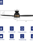 This Biscay 48'' smart ceiling fan keeps your space cool, bright, and stylish. It is a soft modern masterpiece perfect for your large indoor living spaces. This Wifi smart ceiling fan is a simplicity designing with Black finish, use elegant Plywood blades and has an integrated 4000K LED daylight. The fan features Remote control, Wi-Fi apps, Siri Shortcut and Voice control technology (compatible with Amazon Alexa and Google Home Assistant ) to set fan preferences. 