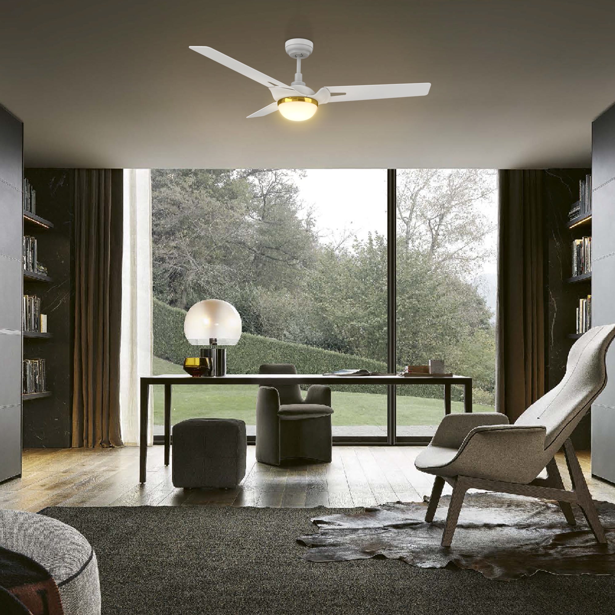 This Clifden 52&#39;&#39; smart ceiling fan keeps your space cool, bright, and stylish. It is a soft modern masterpiece perfect for your large indoor living spaces. This Wifi smart ceiling fan is a simplicity designing with White finish, use elegant Plywood blades and has an integrated 4000K LED daylight. The fan features Remote control, Wi-Fi apps, Siri Shortcut and Voice control technology (compatible with Amazon Alexa and Google Home Assistant ) to set fan preferences.