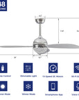 This Corvin 48'' smart ceiling fan keeps your space cool, bright, and stylish. It is a soft modern masterpiece perfect for your large indoor living spaces. This Wifi smart ceiling fan is a simplicity designing with Silver finish, use elegant Plywood blades and has an integrated 4000K LED cool light. The fan features Remote control, Wi-Fi apps, Siri Shortcut and Voice control technology (compatible with Amazon Alexa and Google Home Assistant ) to set fan preferences.
