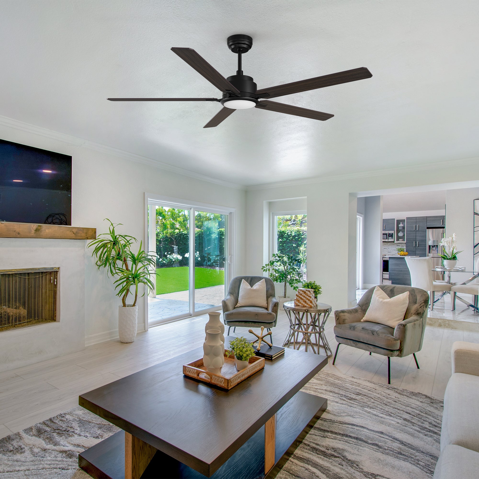 This Essex 56'' smart ceiling fan keeps your space cool, bright, and stylish. It is a soft modern masterpiece perfect for your large indoor living spaces. This Wifi smart ceiling fan is a simplicity designing with Black finish, use elegant Plywood blades and has an integrated 4000K LED cool light. The fan features Remote control, Wi-Fi apps, Siri Shortcut and Voice control technology (compatible with Amazon Alexa and Google Home Assistant ) to set fan preferences.#color_wood