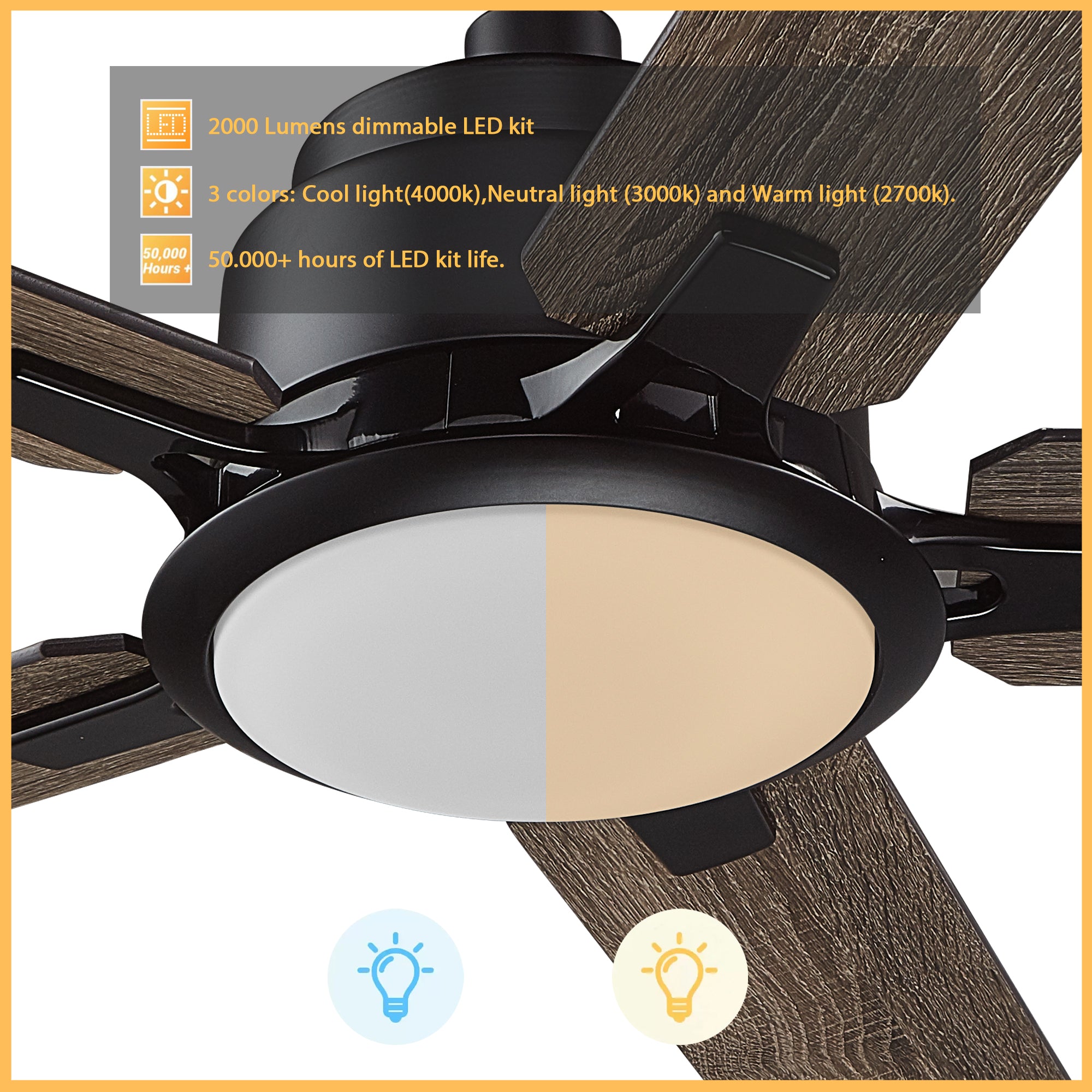 This Essex 56'' smart ceiling fan keeps your space cool, bright, and stylish. It is a soft modern masterpiece perfect for your large indoor living spaces. This Wifi smart ceiling fan is a simplicity designing with Black finish, use elegant Plywood blades and has an integrated 4000K LED cool light. The fan features Remote control, Wi-Fi apps, Siri Shortcut and Voice control technology (compatible with Amazon Alexa and Google Home Assistant ) to set fan preferences.#color_wood