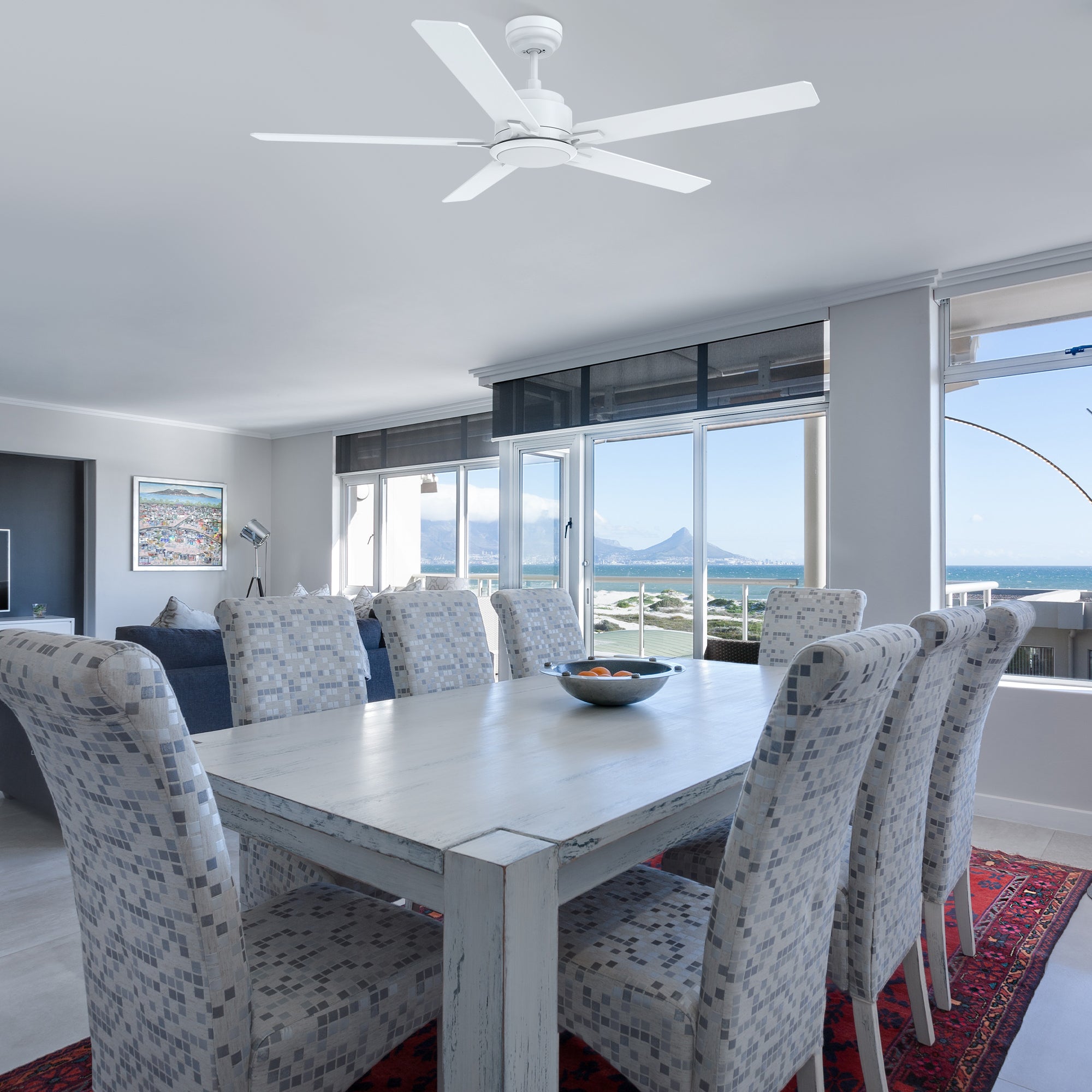 This Essex 60&#39;&#39; smart ceiling fan keeps your space cool, bright, and stylish. It is a soft modern masterpiece perfect for your large indoor living spaces. This Wifi smart ceiling fan is a simplicity designing with Black finish, use elegant Plywood blades and has an integrated 4000K LED cool light. The fan features Remote control, Wi-Fi apps, Siri Shortcut and Voice control technology (compatible with Amazon Alexa and Google Home Assistant ) to set fan preferences.