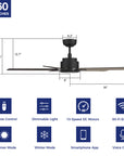 This Essex 60'' smart ceiling fan keeps your space cool, bright, and stylish. It is a soft modern masterpiece perfect for your large indoor living spaces. This Wifi smart ceiling fan is a simplicity designing with Black finish, use elegant Plywood blades and has an integrated 4000K LED cool light. The fan features Remote control, Wi-Fi apps, Siri Shortcut and Voice control technology (compatible with Amazon Alexa and Google Home Assistant ) to set fan preferences.