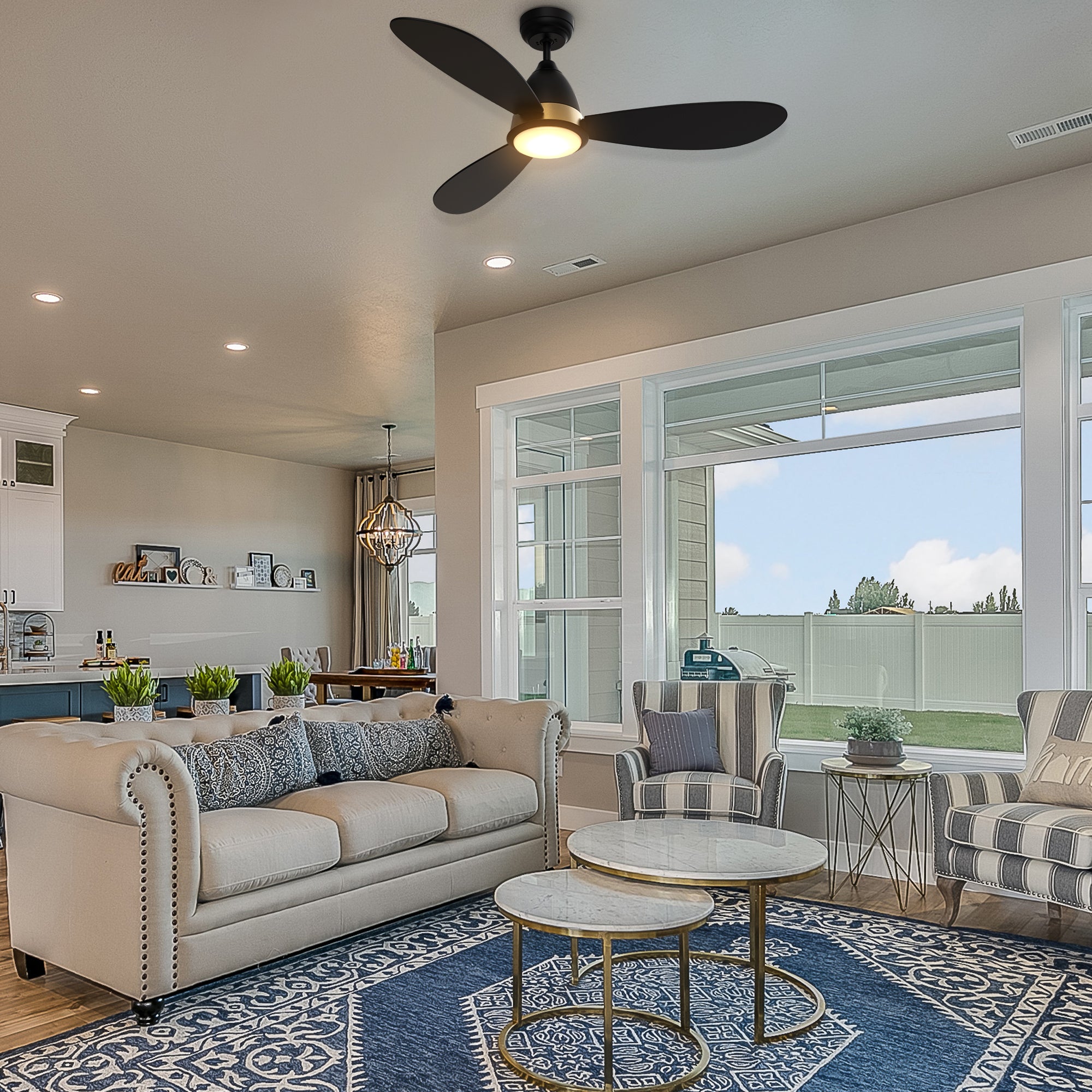 This Fayette 52&#39;&#39; smart ceiling fan keeps your space cool, bright, and stylish. It is a soft modern masterpiece perfect for your large indoor living spaces. This Wifi smart ceiling fan is a simplicity designing with black finish, use elegant Plywood blades and has an integrated 4K LED daylight. The fan features Remote control, Wi-Fi apps, Siri Shortcut and Voice command technology (compatible with Amazon Alexa and Google Home Assistant ) to set fan preferences.