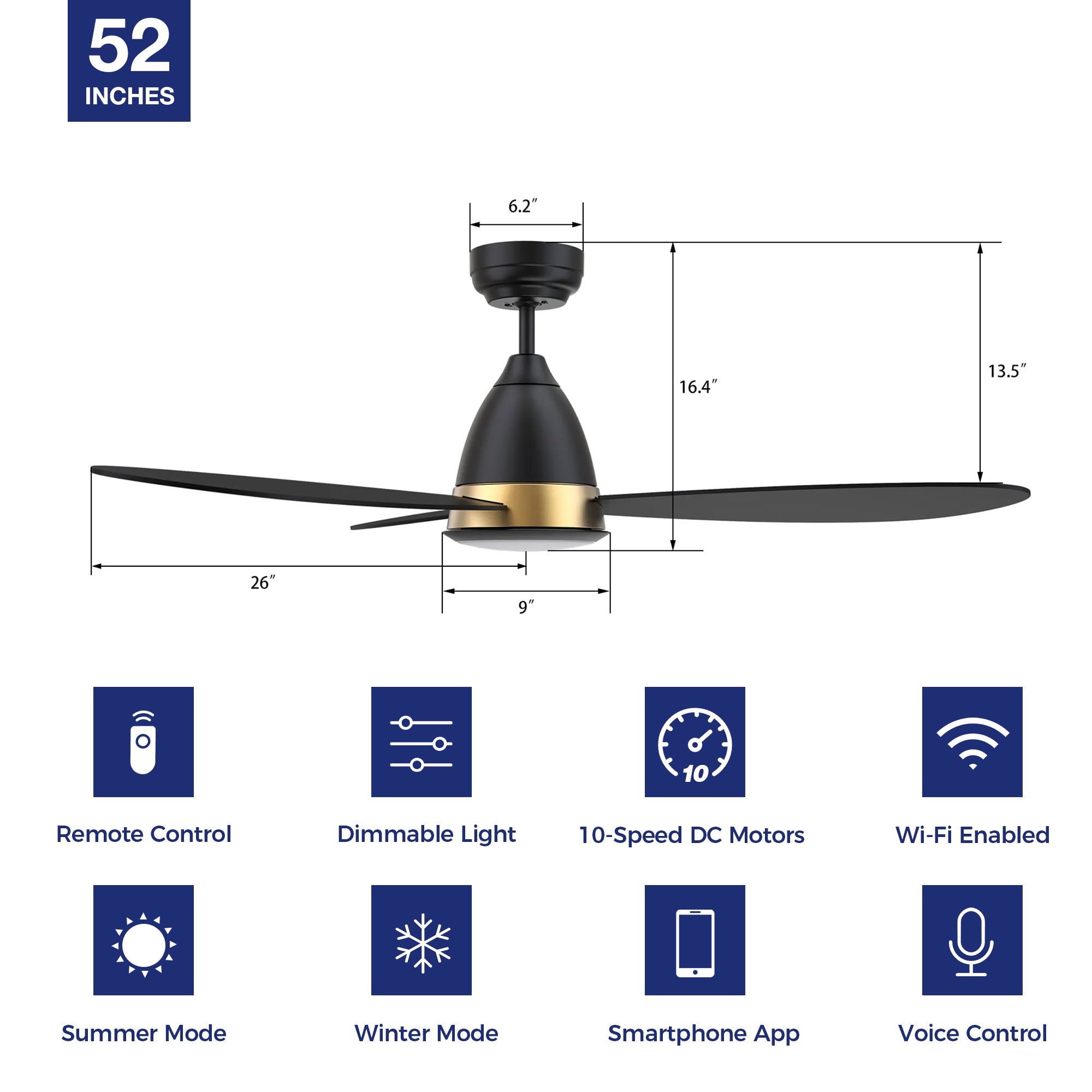 The Smafan Fayette smart ceiling fan is here to redefine the way you cool and light your home. The fan features a modern exterior, available in a pristine white or elegant black finish, graceful blades, and an alluring light cover to modernize any space in your home. The Fayette is also equipped with a powerful motor and versatile LED lighting so you can perfect your environment at the touch of a button.