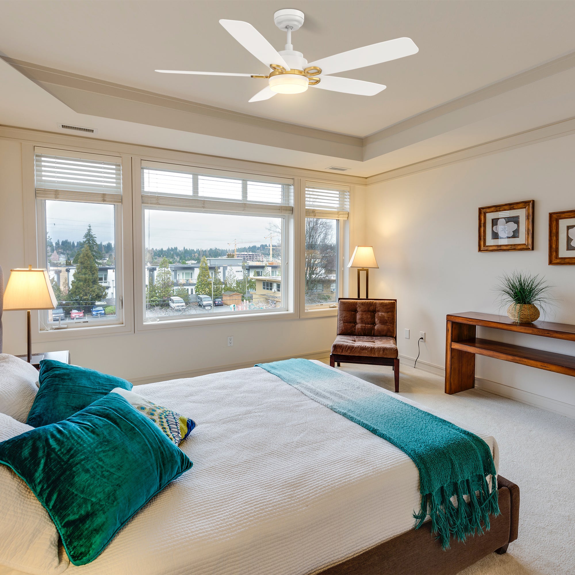 This Havre 52&#39;&#39; smart ceiling fan keeps your space cool, bright, and stylish. It is a soft modern masterpiece perfect for your large indoor living spaces. This Wifi smart ceiling fan is a simplicity designing with White finish, use elegant Plywood blades and has an integrated 4000K LED cool light. The fan features Remote control, Wi-Fi apps, Siri Shortcut and Voice control technology (compatible with Amazon Alexa and Google Home Assistant ) to set fan preferences.