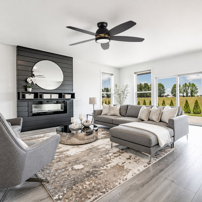 This Levi 48'' smart ceiling fan keeps your space cool, bright, and stylish. It is a soft modern masterpiece perfect for your large indoor living spaces. The fan features Remote control, Wi-Fi apps, Siri Shortcut and Voice control technology (compatible with Amazon Alexa and Google Home Assistant ) to set fan preferences. #color_black-gold