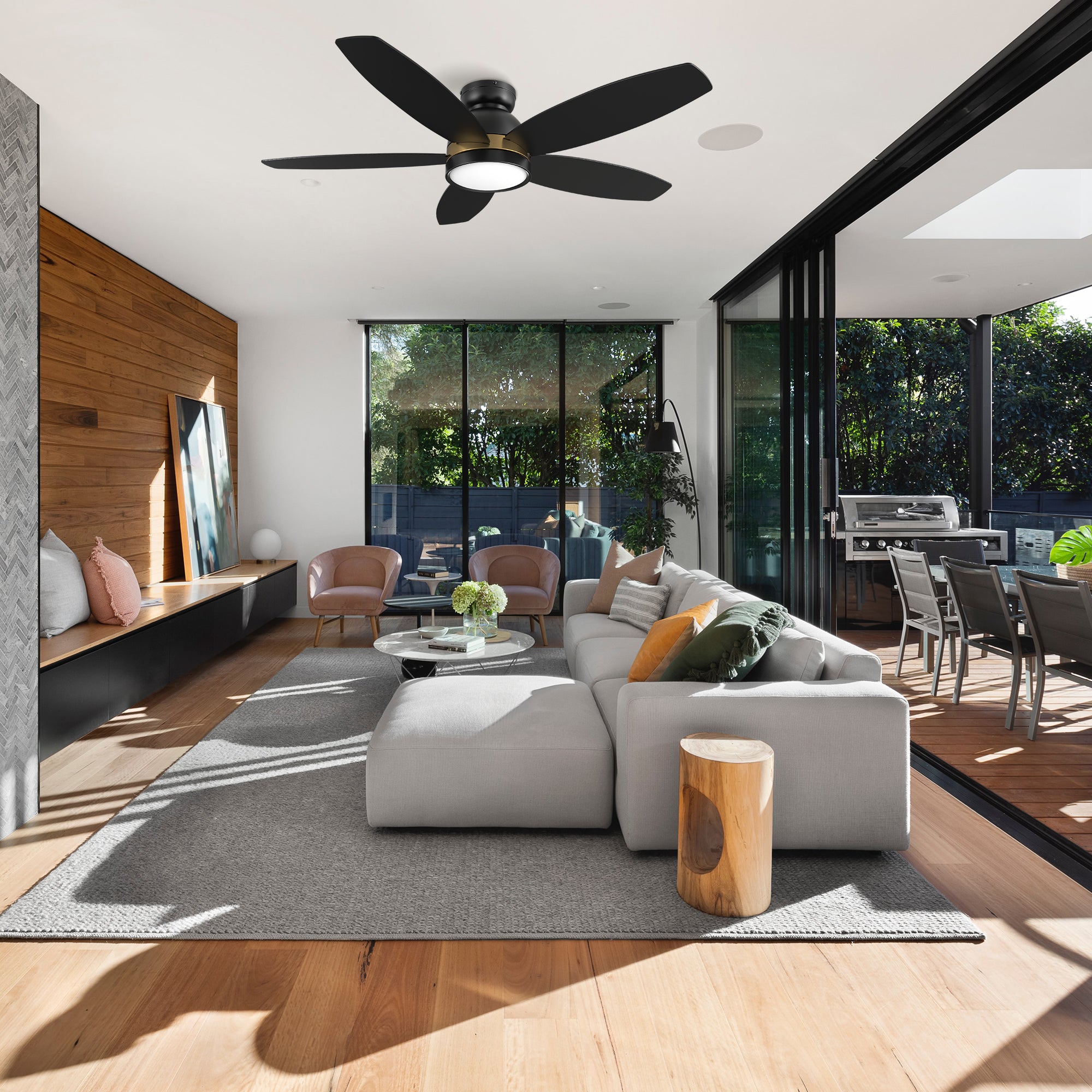 This Levi 48'' smart ceiling fan keeps your space cool, bright, and stylish. It is a soft modern masterpiece perfect for your large indoor living spaces. The fan features Remote control, Wi-Fi apps, Siri Shortcut and Voice control technology (compatible with Amazon Alexa and Google Home Assistant ) to set fan preferences. #color_black