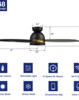This Levi 48'' smart ceiling fan keeps your space cool, bright, and stylish. It is a soft modern masterpiece perfect for your large indoor living spaces. The fan features Remote control, Wi-Fi apps, Siri Shortcut and Voice control technology (compatible with Amazon Alexa and Google Home Assistant ) to set fan preferences. 