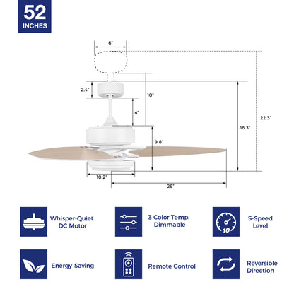 The Maxwell 52” ceiling fan has arrived to make all other traditional ceiling fans obsolete. The fan features a stylish exterior to add a touch of grace to your indoor home and an advanced interior to deliver optimal cooling and lighting. 