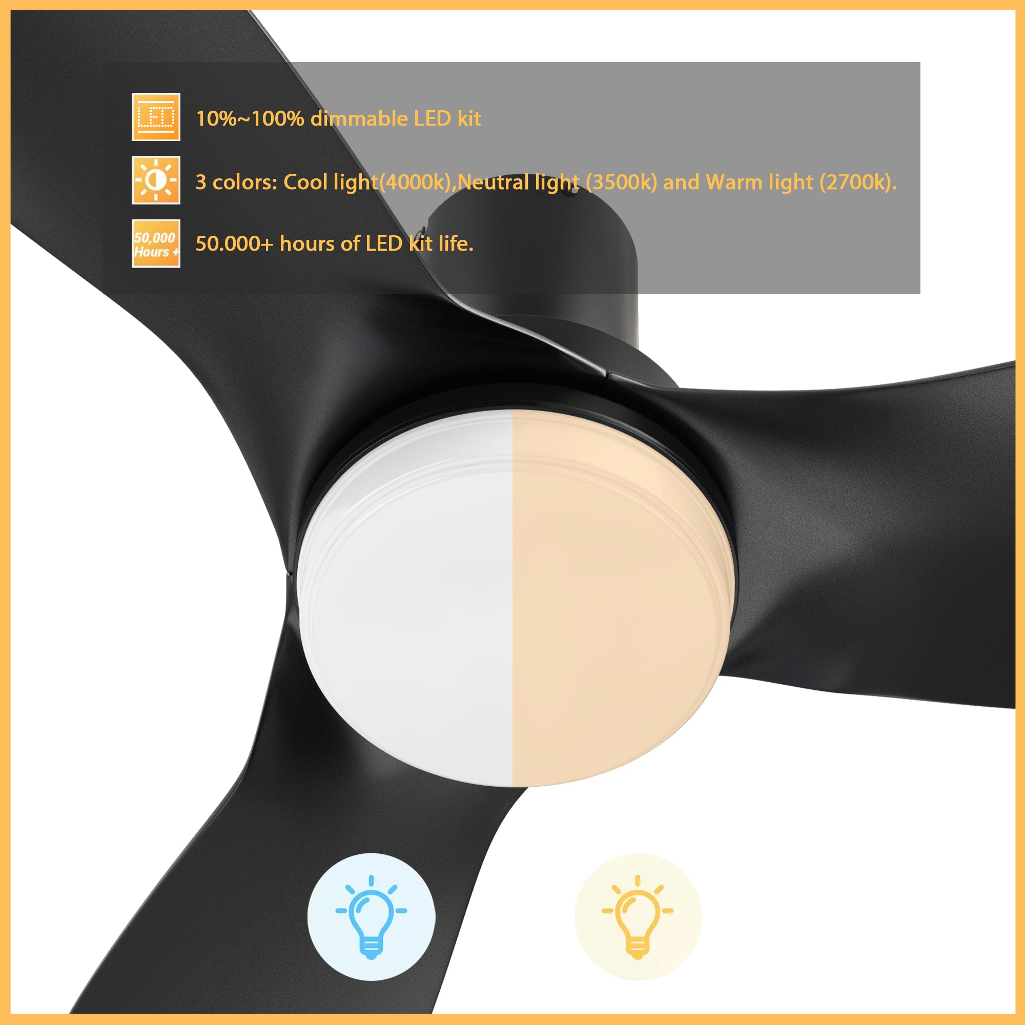 This Prescott 45'' smart ceiling fan keeps your space cool, bright, and stylish. It is a soft modern masterpiece perfect for your indoor living spaces. This Wifi smart ceiling fan is a simplicity designing with White finish, use very strong ABS blades and has an integrated 4000K LED daylight. The fan features Remote control, Wi-Fi apps, Siri Shortcut and Voice control technology (compatible with Amazon Alexa and Google Home Assistant ) to set fan preferences.#color_Black