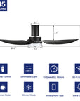This Prescott 45'' smart ceiling fan keeps your space cool, bright, and stylish. It is a soft modern masterpiece perfect for your indoor living spaces. This Wifi smart ceiling fan is a simplicity designing with White finish, use very strong ABS blades and has an integrated 4000K LED daylight. The fan features Remote control, Wi-Fi apps, Siri Shortcut and Voice control technology (compatible with Amazon Alexa and Google Home Assistant ) to set fan preferences.