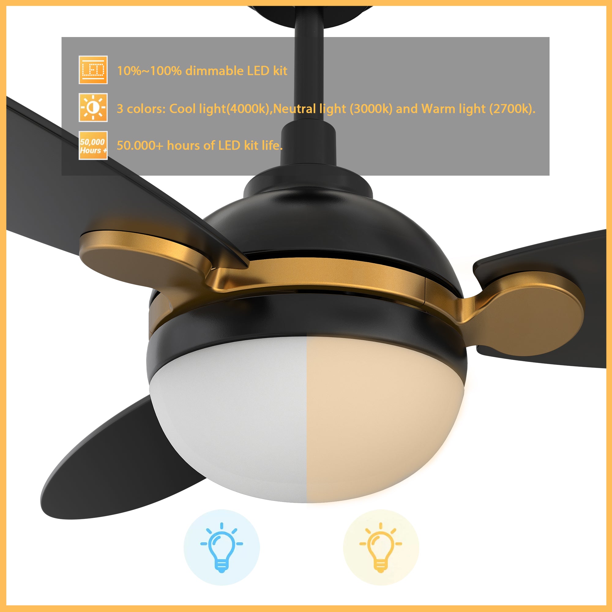 This Raddix 52&#39;&#39; smart ceiling fan keeps your space cool, bright, and stylish. It is a soft modern masterpiece perfect for your large indoor living spaces. This Wifi smart ceiling fan is a simplicity designing with Black finish, use elegant Plywood blades and has an integrated 4000K LED cool light. The fan features Remote control, Wi-Fi apps, Siri Shortcut and Voice control technology (compatible with Amazon Alexa and Google Home Assistant ) to set fan preferences.