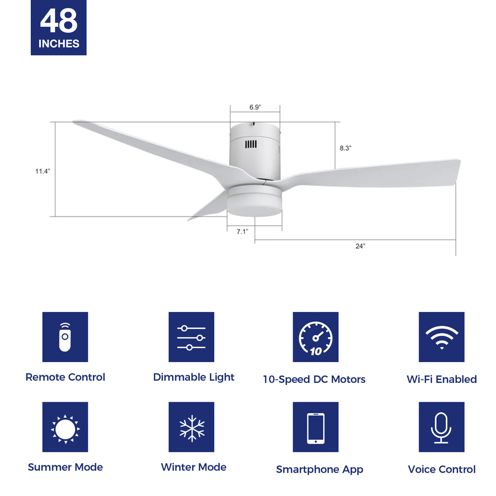 This Striver 48&#39;&#39; smart WiFi ceiling fan compatible with Wi-Fi apps and Voice control, via Google Assistant, Amazon Alexa and Siri Shortcut. Includes integrated LED light kit with warm light and day light, offers lower energy consumption and a longer life span. 