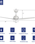 This Tilbury 48'' smart ceiling fan keeps your space cool, bright, and stylish. It is a soft modern masterpiece perfect for your large indoor living spaces. This Wifi smart ceiling fan is a simplicity designing with White finish, use elegant Plywood blades and has an integrated 4000K LED cool light. The fan features Remote control, Wi-Fi apps, Siri Shortcut and Voice control technology (compatible with Amazon Alexa and Google Home Assistant ) to set fan preferences.