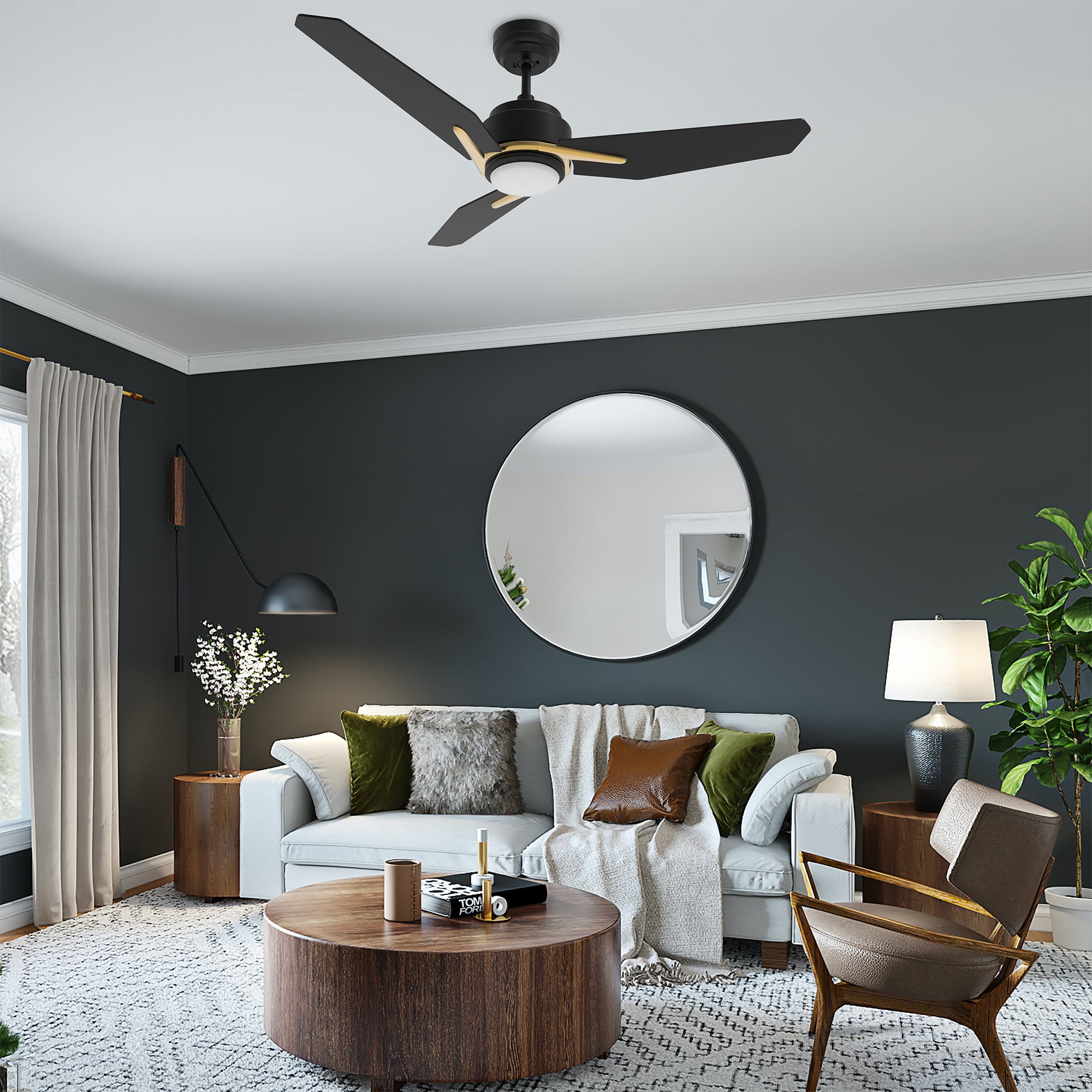 This Tilbury 56'' smart ceiling fan keeps your space cool, bright, and stylish. It is a soft modern masterpiece perfect for your large indoor living spaces. This Wifi smart ceiling fan is a simplicity designing with Black finish, use elegant Plywood blades and has an integrated 4000K LED cool light. The fan features Remote control, Wi-Fi apps, Siri Shortcut and Voice control technology (compatible with Amazon Alexa and Google Home Assistant ) to set fan preferences.#color_black