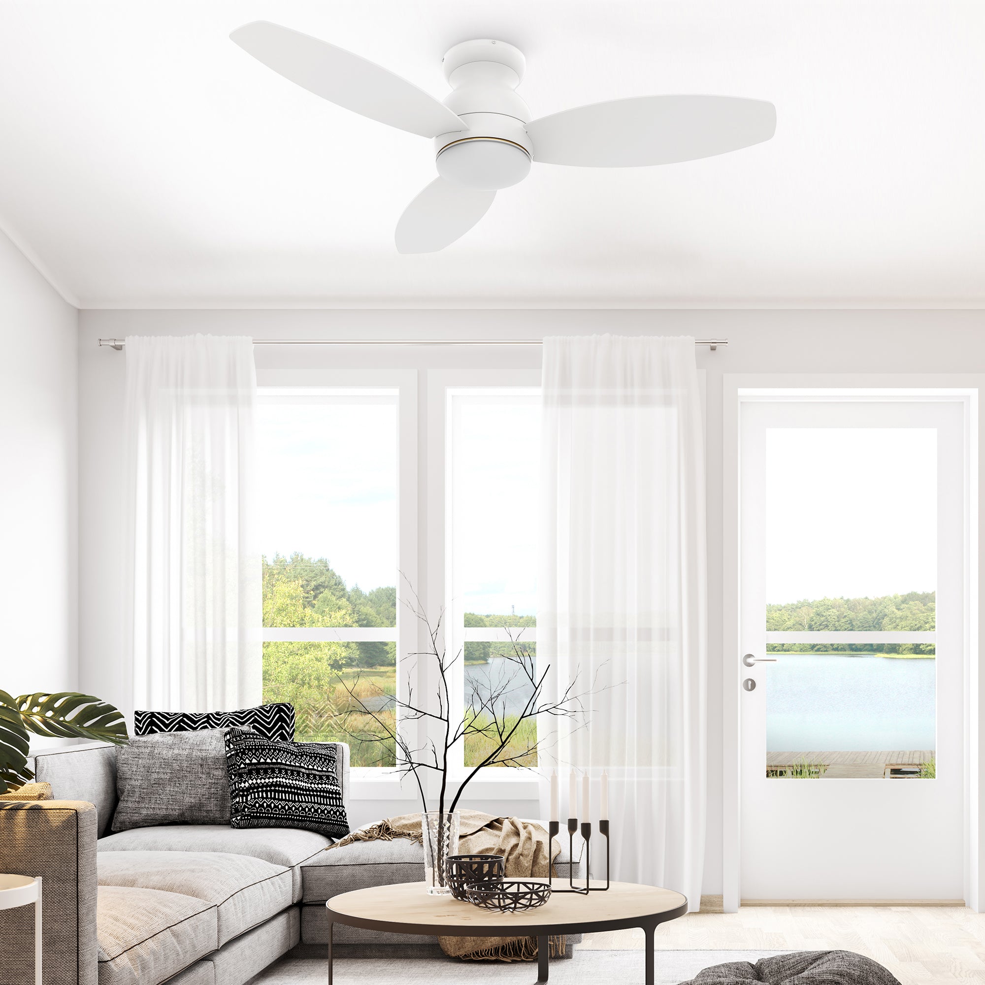 The Smafan 44'' Trendsetter smart ceiling fan keeps your space cool, bright, and stylish. It is a soft modern masterpiece perfect for your large indoor living spaces. This Wifi smart ceiling fan is a simplicity designing with Black finish, use elegant Plywood blades and has an integrated 4000K LED daylight. The fan features Remote control, Wi-Fi apps, Siri Shortcut and Voice control technology (compatible with Amazon Alexa and Google Home Assistant ) to set fan preferences.#color_white