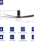 This Voyager 48'' smart ceiling fan keeps your space cool, bright, and stylish. It is a soft modern masterpiece perfect for your large indoor living spaces. This Wifi smart ceiling fan is a simplicity designing with Black finish, use elegant Plywood blades, Glass shade and has an integrated 4000K LED cool light. The fan features Remote control, Wi-Fi apps, Siri Shortcut and Voice control technology (compatible with Amazon Alexa and Google Home Assistant ) to set fan preferences.