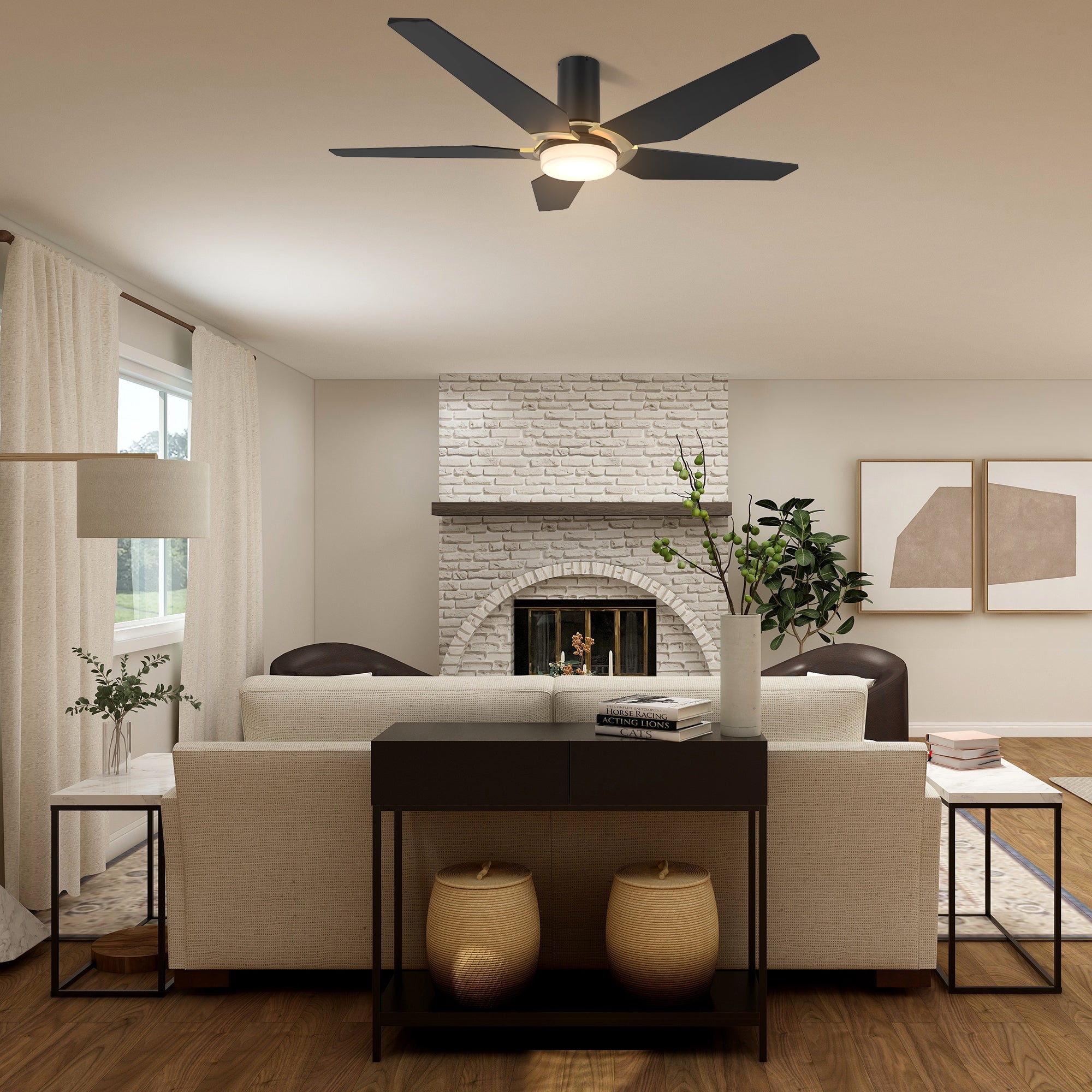 This Voyager 52&#39;&#39; smart ceiling fan keeps your space cool, bright, and stylish. It is a soft modern masterpiece perfect for your large indoor living spaces. This Wifi smart ceiling fan is a simplicity designing with Black finish, use elegant Plywood blades, Glass shade and has an integrated 4000K LED daylight. The fan features Remote control, Wi-Fi apps, Siri Shortcut and Voice control technology (compatible with Amazon Alexa and Google Home Assistant ) to set fan preferences.