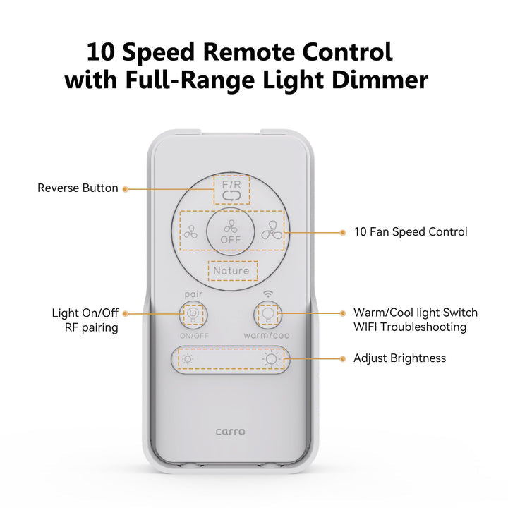 Advanced Smart Functions: The Sonoma helps you automate your home’s cooling and lighting for effortless living with smart features, like a schedule, timer, Sleep mode, and Nature mode. Convenient Control Options: Select your preferred method of controlling the Sonoma; use the remote control, voice control (when linked to Siri Shortcuts, Google Assistant, or Amazon Alexa), or smartphone control (when connected to the Carro Home App) to adjust your fan settings.#color_black