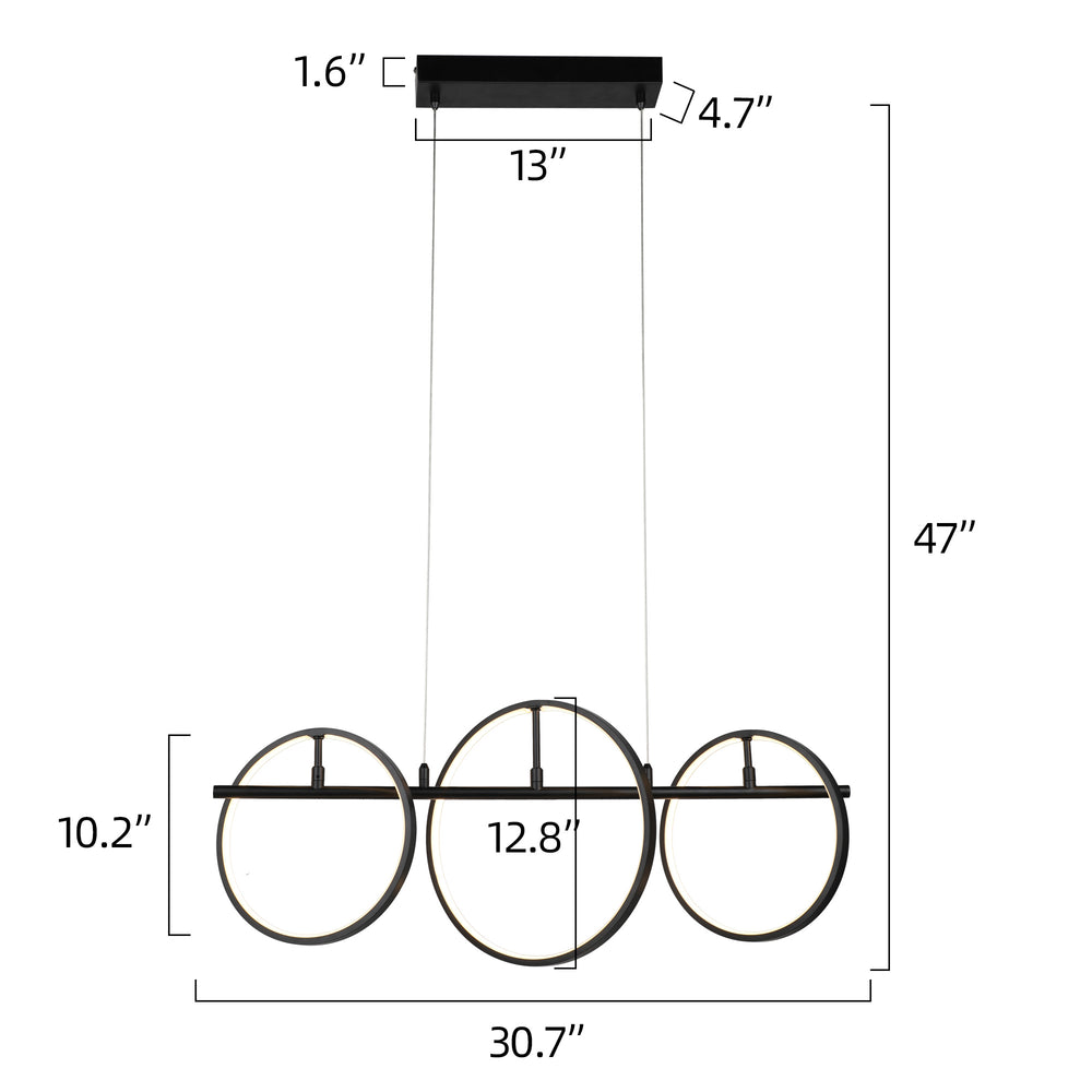 Smafan Abbey Modern Creative LED Chandelier Pendant Light,this black 3 light LED hanginig light with geometric integrated into the design,using simple circles to outline the most spiritual space,everywhere has a simple and extraordinary fashion sense.It is a good decor to your house by this circle pendant light fixture.It comes with two different sizes of circles to make a simple and modern style,at the same time,without lack of aesthetics.
