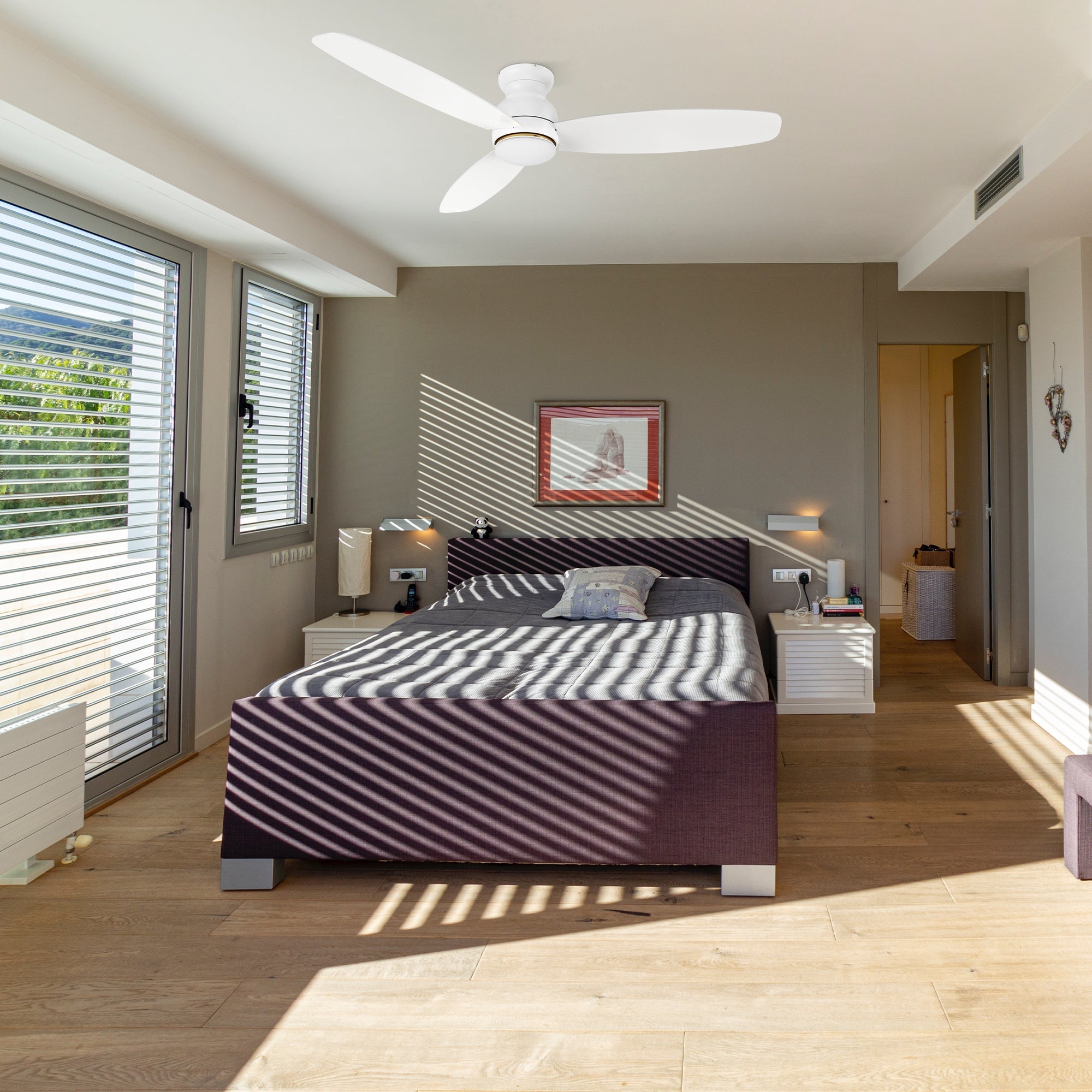 Create the home environment of your dreams with the versatile and powerful Arran 44 /48 /60 inches modern ceiling fan with lights! On the inside, The remote control ceiling fan features advanced motor and lighting technology for energy efficiency and precise control. On the outside, the Arran low profile ceiling fan features a sleek silhouette, elegant blades, and a timeless black or white finish for the ideal fit in any home interior! 