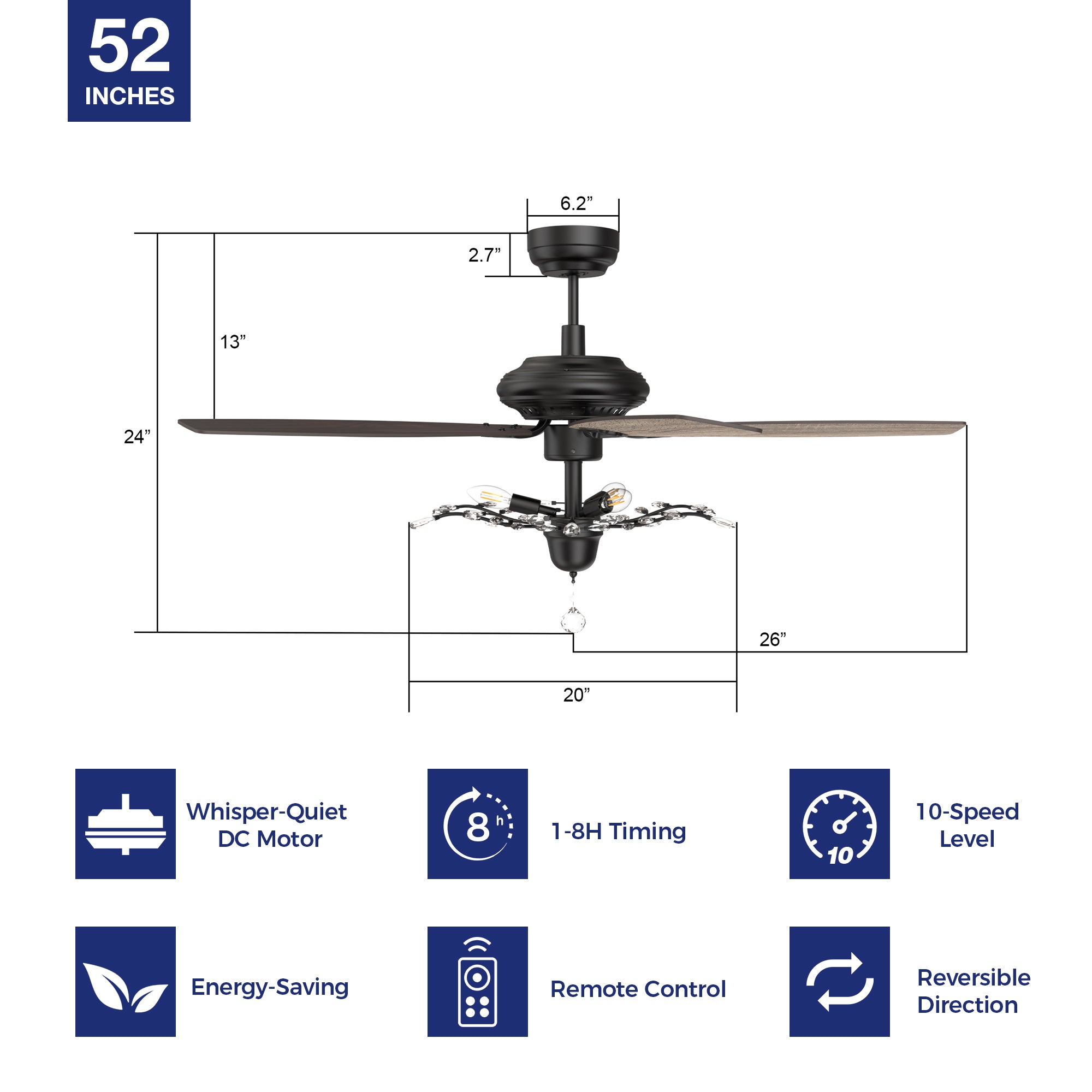 This Artemis 52&#39;&#39;ceiling fan keeps your space cool, bright, and stylish. It is a soft modern masterpiece perfect for your large indoor living spaces. This ceiling fan is a simplicity designing with black finish, use elegant Plywood blades and compatible with LED bulb(Not included). The fan features remote control.