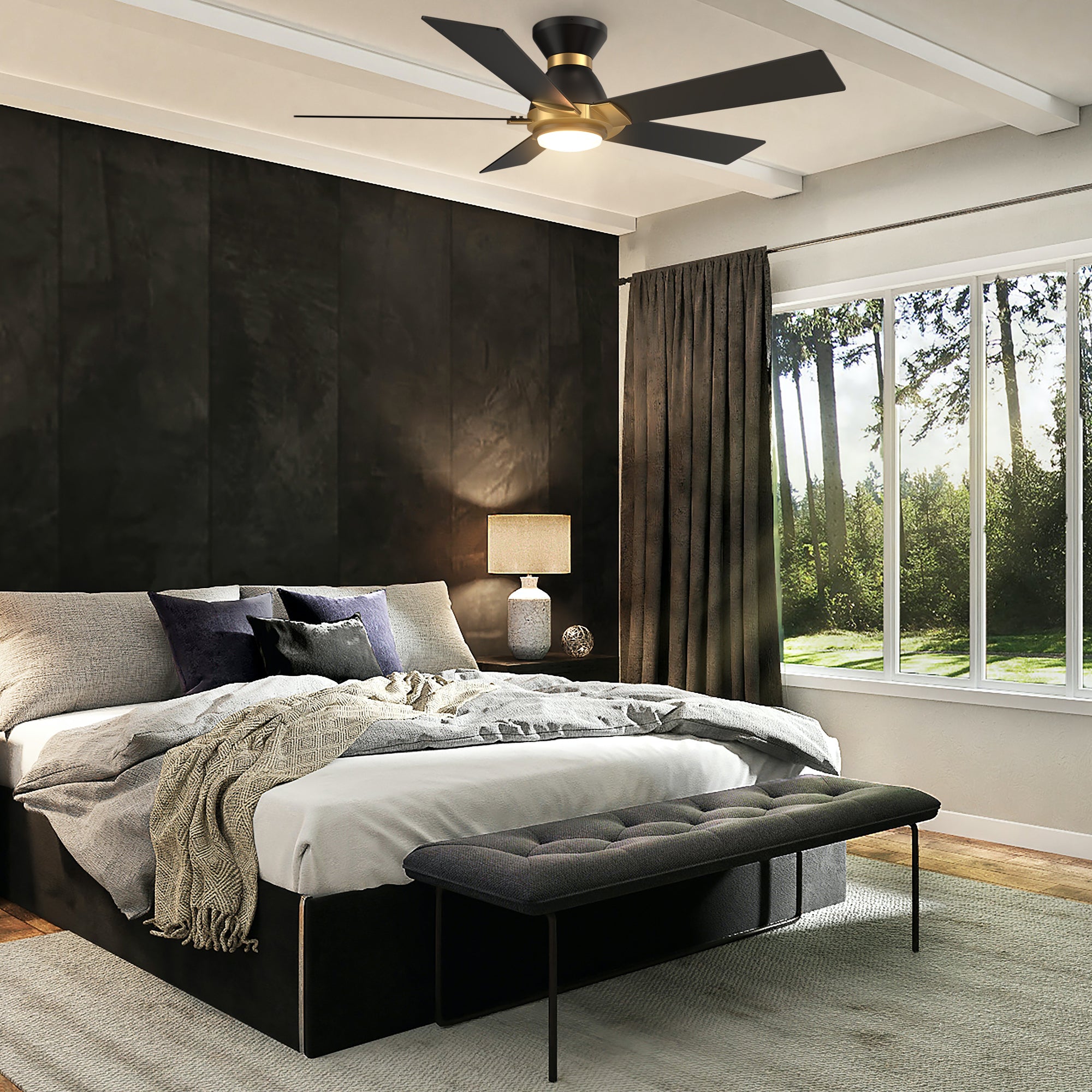 The Aspen flush mount fan features Remote control, Wi-Fi apps, Siri Shortcut and Voice control technology (compatible with Amazon Alexa and Google Home Assistant ) to set fan preferences. 