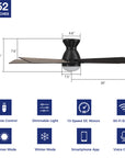 This Aspen 52'' flush mount smart ceiling fan keeps your space cool, bright, and stylish. It is a soft modern masterpiece perfect for your large indoor living spaces. This Wifi smart ceiling fan is a simplicity designing with Black finish, use elegant Plywood blades and has an integrated 4000K LED daylight. 