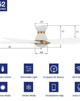 This Aspen 52'' flush mount smart ceiling fan keeps your space cool, bright, and stylish. It is a soft modern masterpiece perfect for your large indoor living spaces. This Wifi smart ceiling fan is a simplicity designing with Black finish, use elegant Plywood blades and has an integrated 4000K LED daylight. The fan features Remote control, Wi-Fi apps, Siri Shortcut and Voice control technology (compatible with Amazon Alexa and Google Home Assistant ) to set fan preferences. 