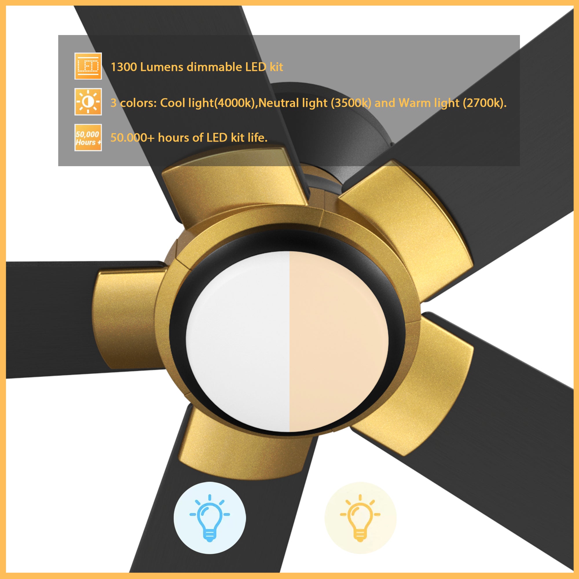 The Aspen flush mount fan features Remote control, Wi-Fi apps, Siri Shortcut and Voice control technology (compatible with Amazon Alexa and Google Home Assistant ) to set fan preferences. #color_black&gold