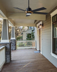 Carro Aspen outdoor ceiling fan with 5 black blades and an extended 6-in rod, Installed in the house proch. 