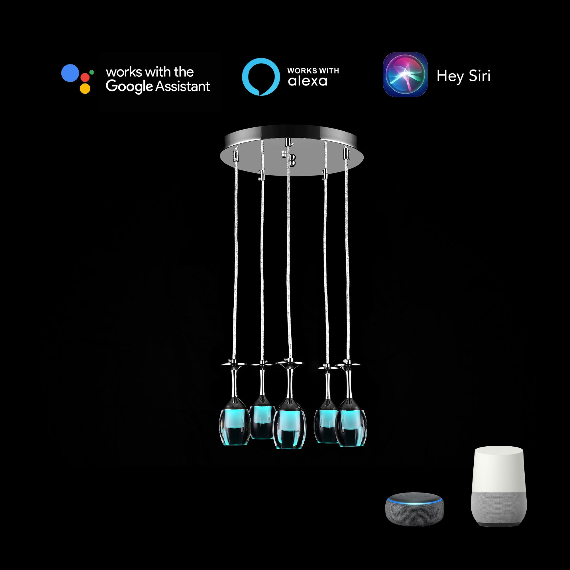 It brings fun light that can be used in every occasion. The pendant light features Wi-Fi apps, Siri Shortcut and Voice control technology (compatible with Amazon Alexa and Google Home Assistant) to set the pendant light dimmable and RGB multicolor. This pendant light can satisfy not only the various color lighting effect settings, but also the more dim color variations that slowly change. The light colors are vivid and bright and dimmable. #style_5-Light