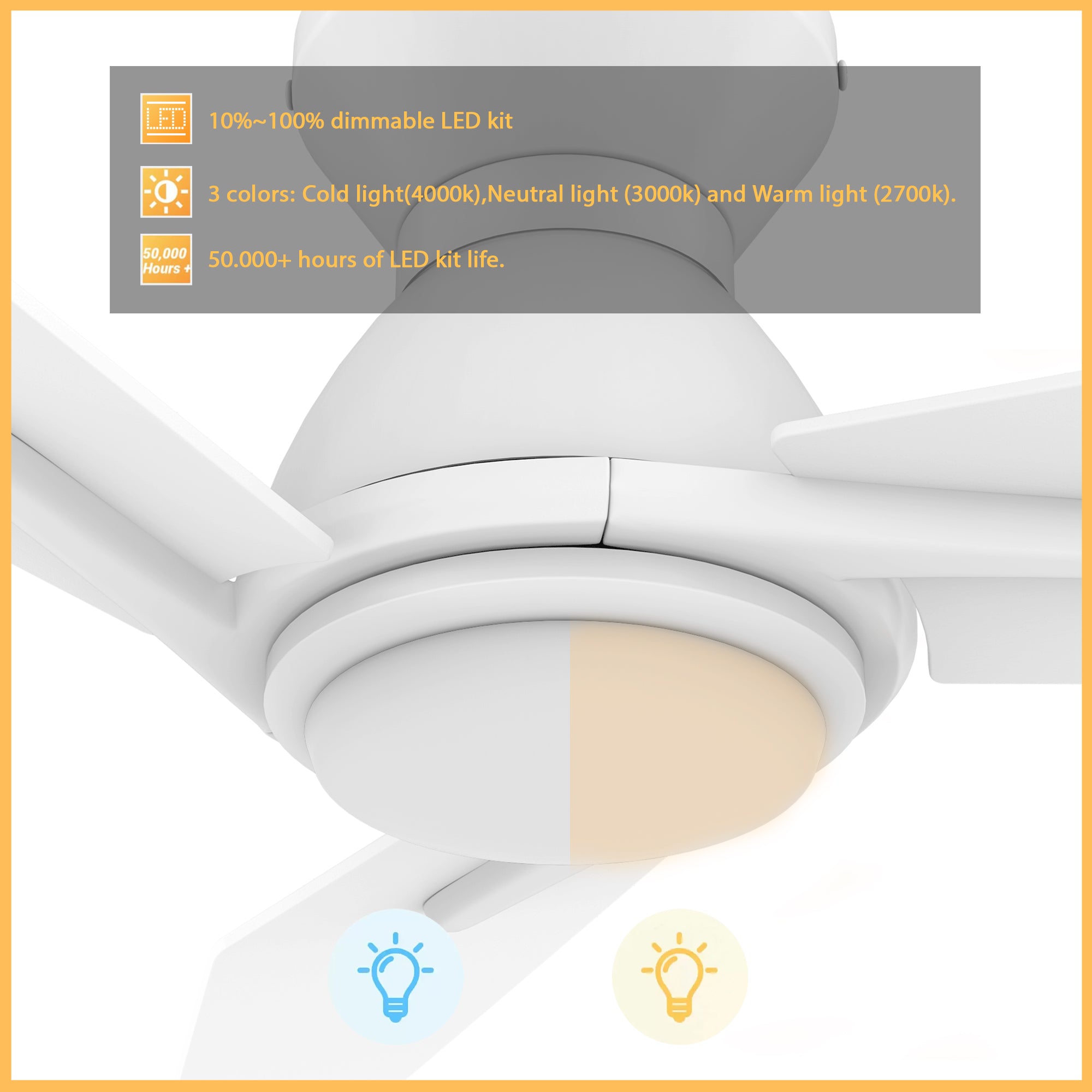 This Smafan Brooks 44''/48''/52'' smart ceiling fan keeps your space cool, bright, and stylish. It is a soft modern masterpiece perfect for your large indoor living spaces. This Wifi smart ceiling fan is a simplicity designing with Black finish, use elegant Plywood blades and has an integrated 4000K LED daylight. The fan features Remote control, Wi-Fi apps, Siri Shortcut and Voice control technology (compatible with Amazon Alexa and Google Home Assistant ) to set fan preferences. #color_white