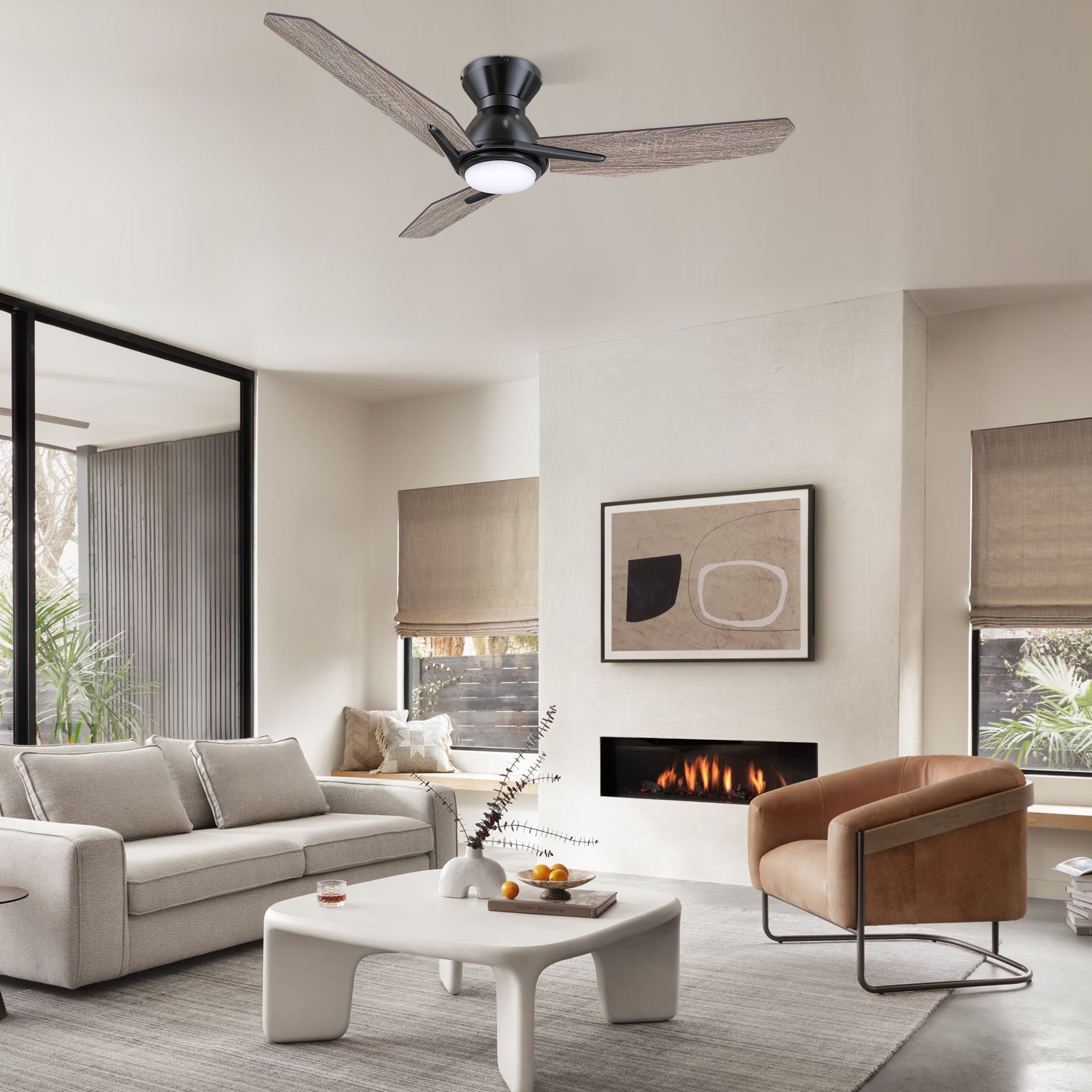 This Smafan Brooks 44 inch smart ceiling fan keeps your space cool, bright, and stylish. It is a soft modern masterpiece perfect for your large indoor living spaces. This Wifi smart ceiling fan is a simplicity designing with Black finish, use elegant Plywood blades and has an integrated 4000K LED daylight. The fan features Remote control, Wi-Fi apps, Siri Shortcut and Voice control technology (compatible with Amazon Alexa and Google Home Assistant ) to set fan preferences. #color_Wood