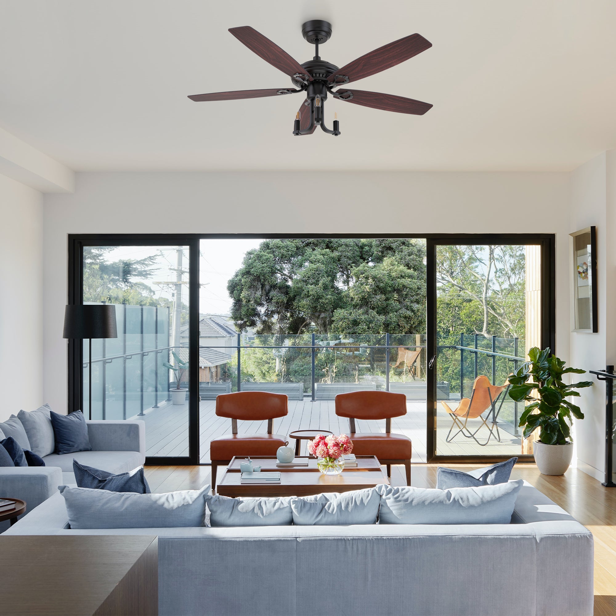 This Bryson 52&#39;&#39;ceiling fan keeps your space cool, bright, and stylish. It is a soft modern masterpiece perfect for your large indoor living spaces. This ceiling fan is a simplicity designing with black finish, use elegant Plywood blades and compatible with LED bulb(Not included). The fan features remote control. 