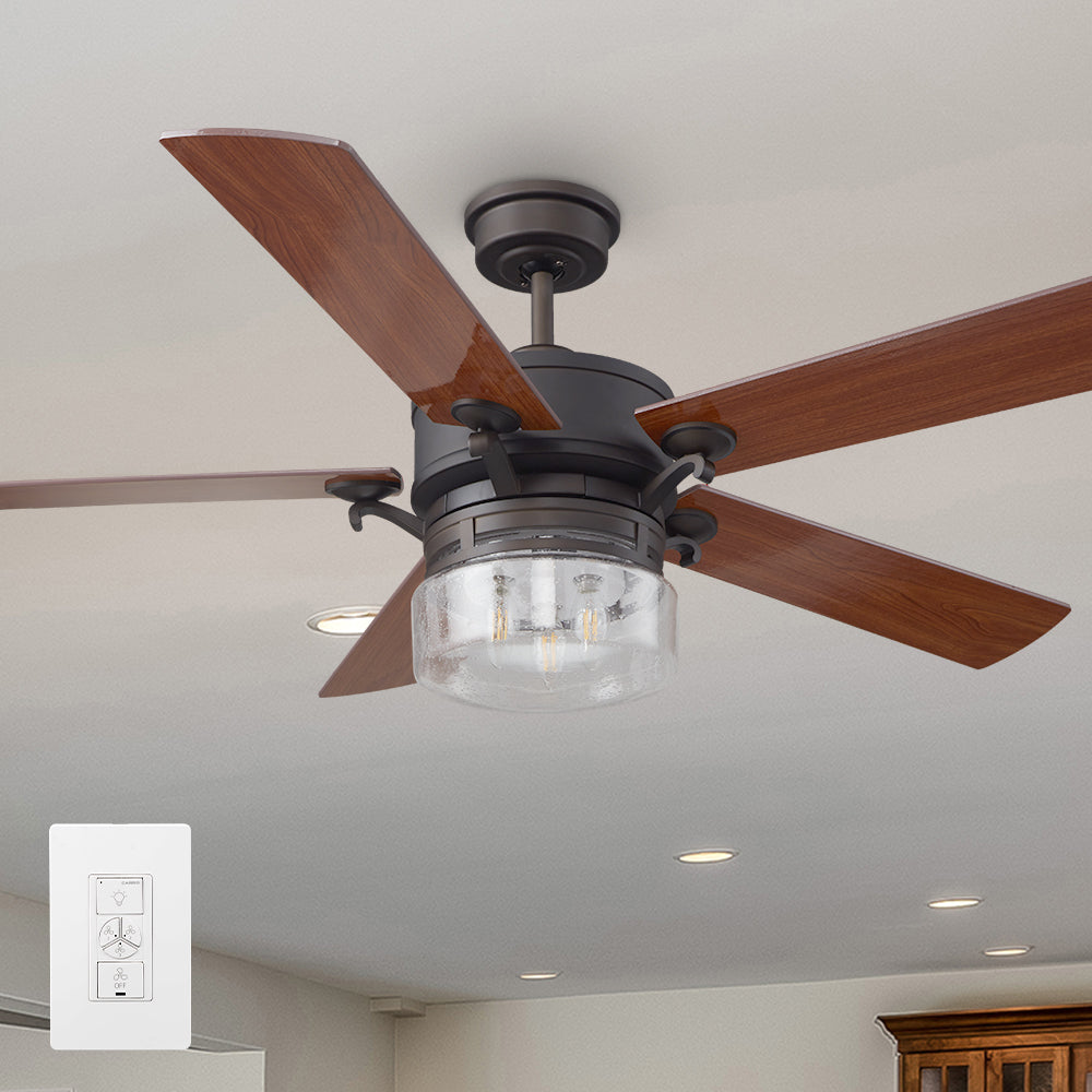 This Alexandria 52'' Smart Ceiling Fan keeps your space cool, bright, and stylish. It is a soft modern masterpiece perfect for your large indoor living spaces. This Wifi smart ceiling fan is a simplicity designing with Oil Rubbed Bronze finish, use elegant Plywood blades with Ultraviolet material and compatible with LED Bulb(Not included).