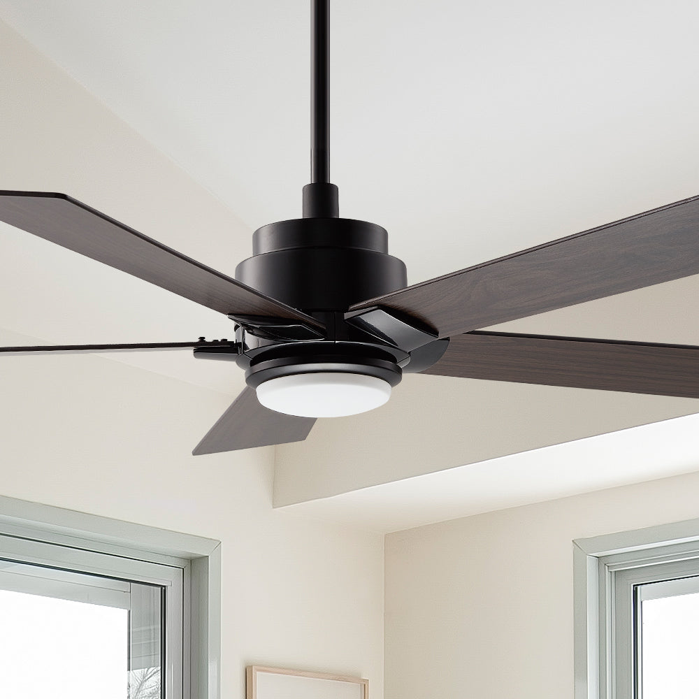 Smafan Carro Aspen 52 inch smart outdoor ceiling fan with LED light kit and 6-in downrod, dark wood design. 