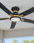 Smafan Essex 52 inch flush mount smart ceiling fans with light design with black finish, use elegant plywood blades, glass shade and has an integrated 4000K LED daylight. 