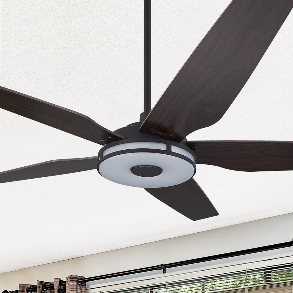 The Smafan Explorer 52'' smart WIFI ceiling fan brings a modern touch to your home décor. Making life simpler is what exactly Explorer does for you. With dimmable integrated LED, 10-speed whisper-quiet DC motor, Alexa, Google&nbsp;Assistant, Siri enabled. Easy install.#color_Dark-Wood